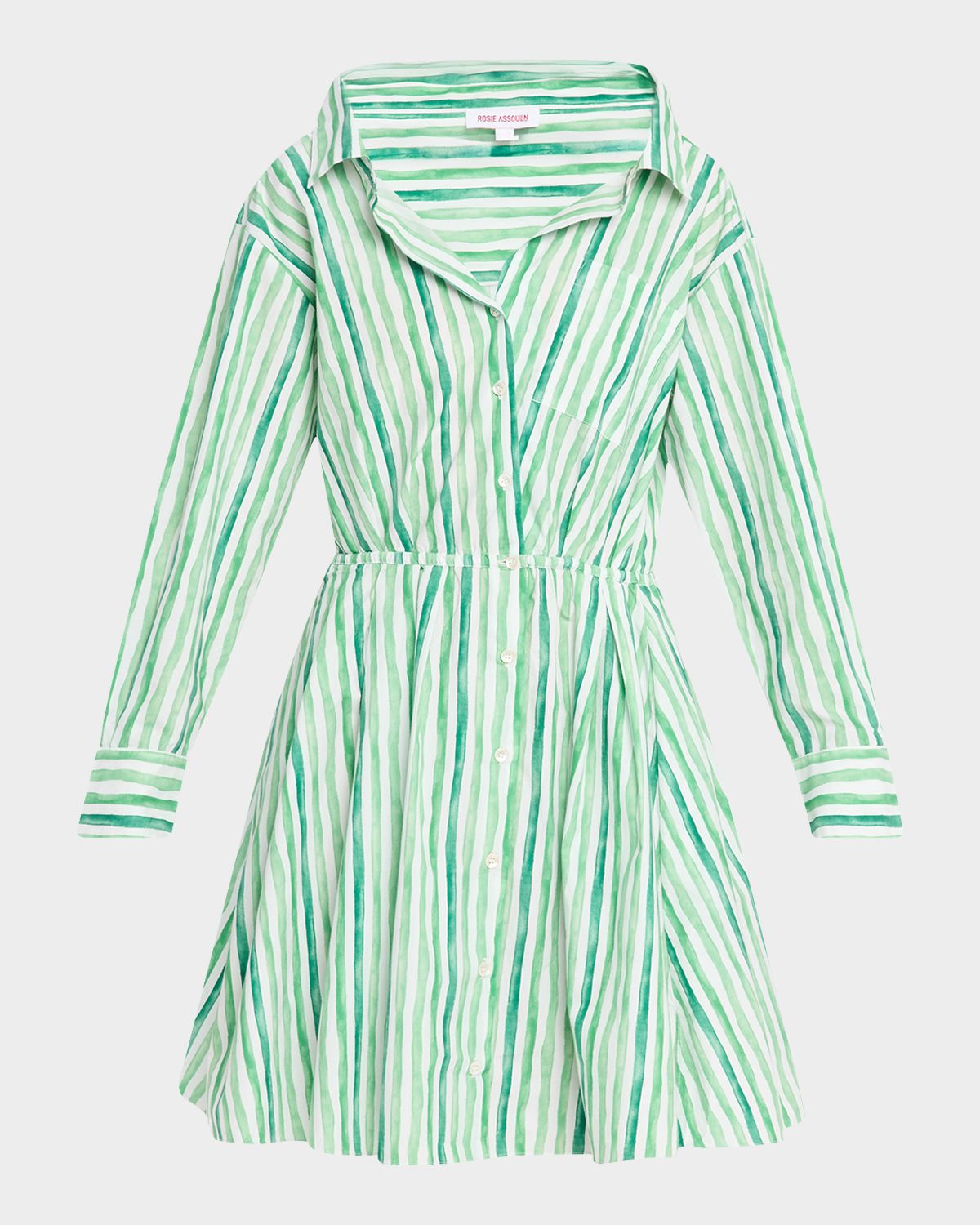Rosie Assoulin Falling Off The Shoulder Striped Poplin Mini Shirtdress