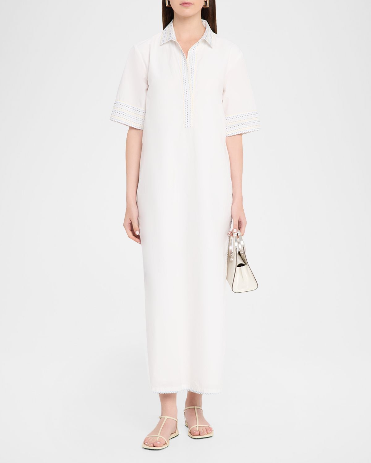 Rosie Assoulin Short-Sleeve Cotton Poplin Maxi Caftan Dress