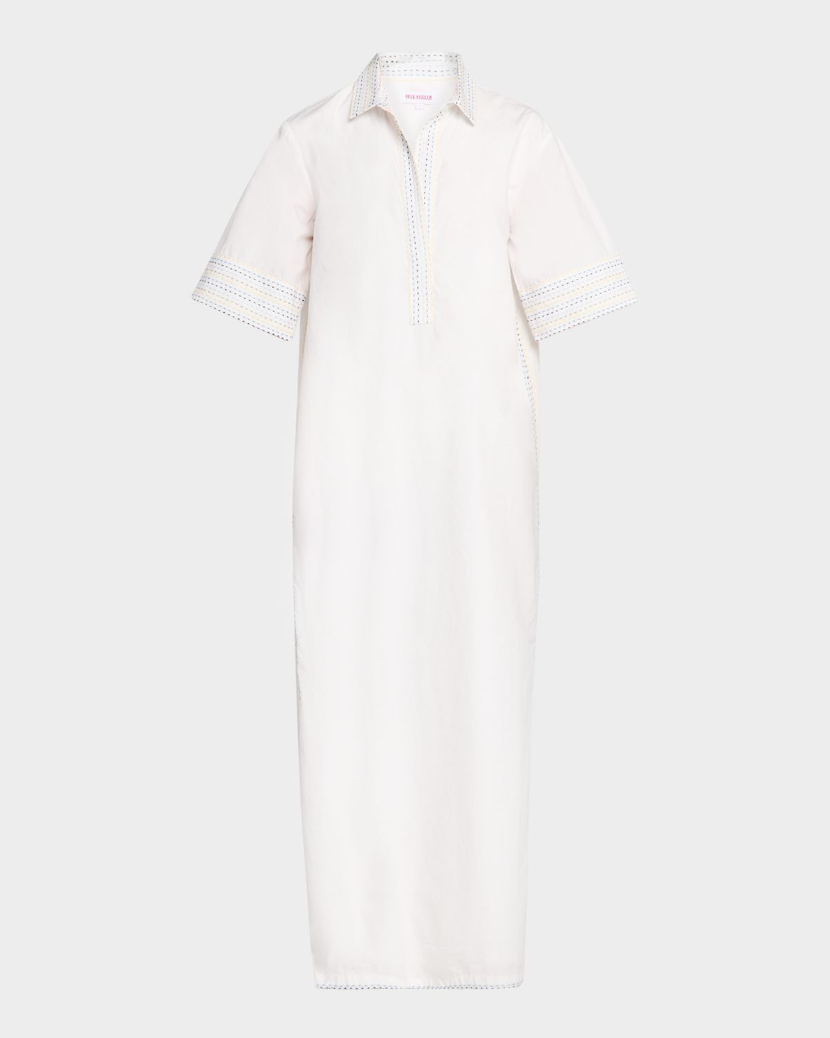 Rosie Assoulin Short-Sleeve Cotton Poplin Maxi Caftan Dress