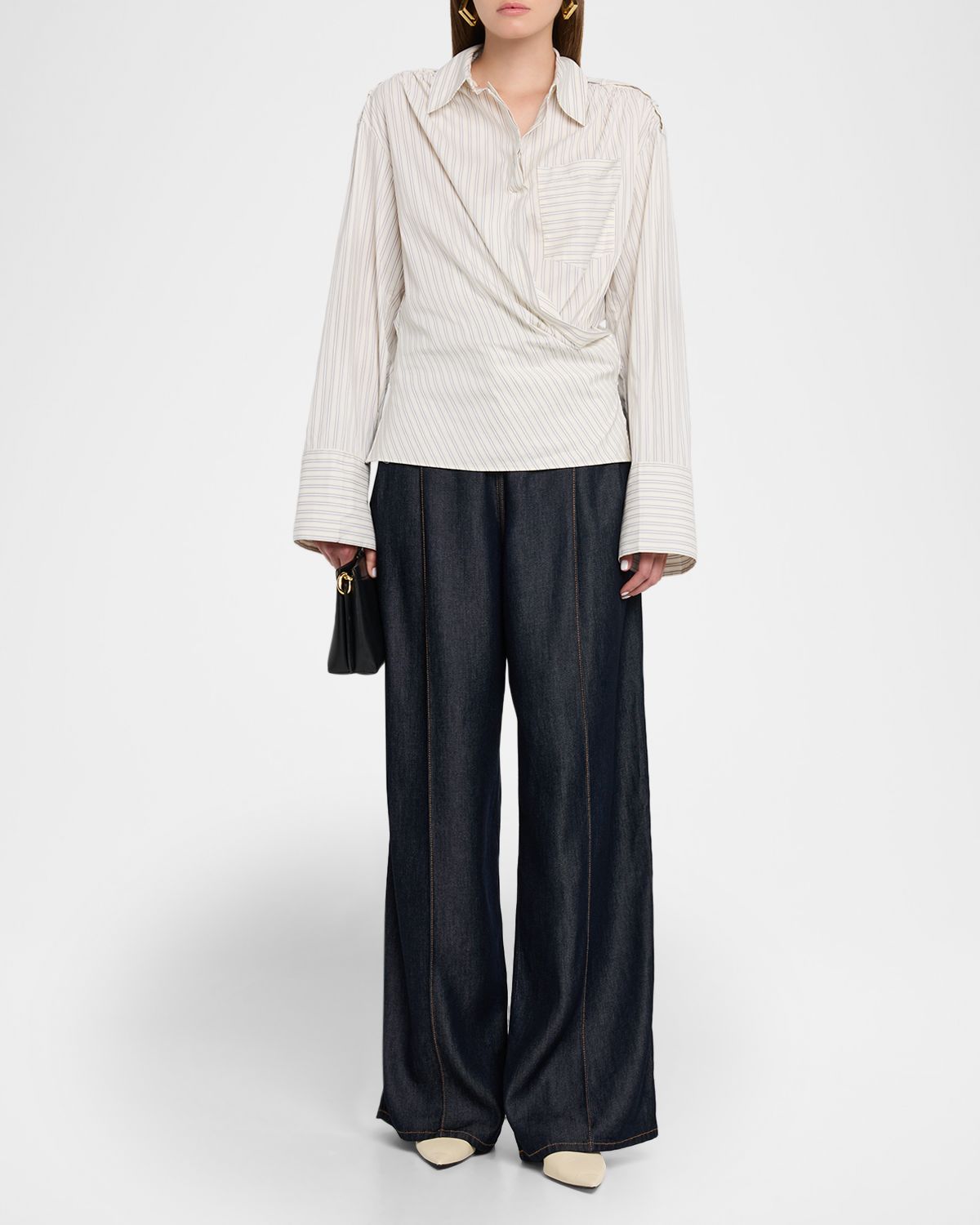 Iro Lace Pinstripe Cotton Wrap Blouse