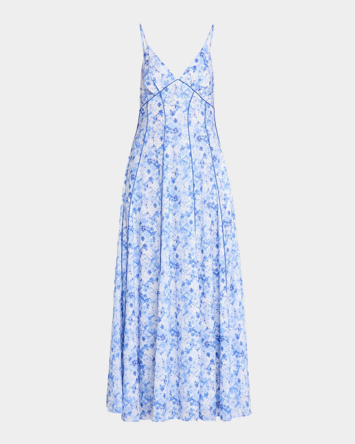Rosie Assoulin Watercolor Floral-Print Piped Cami Maxi Dress