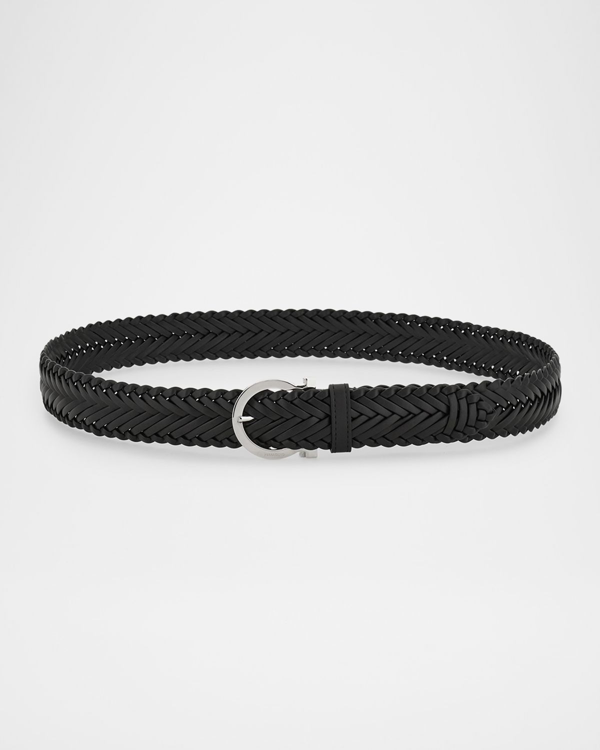 Ferragamo Men 's Gancini-Buckle Woven Leather Belt
