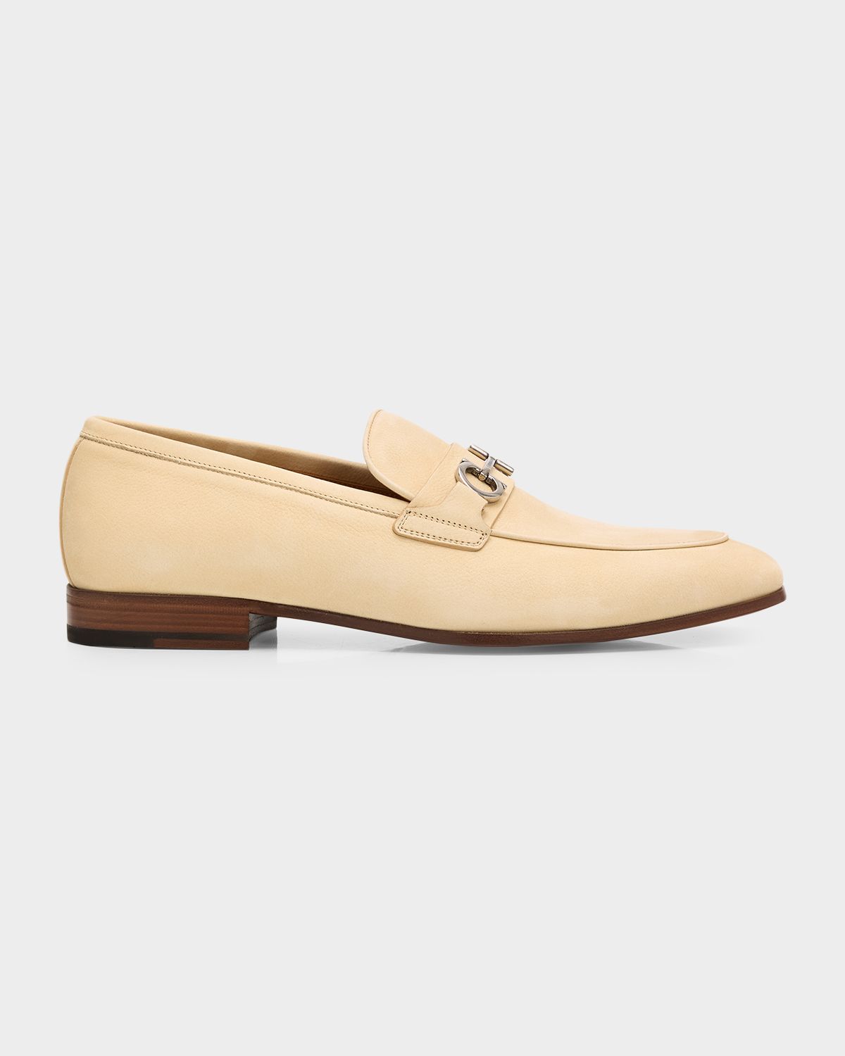 Ferragamo Men 's Grained Leather Moccasin Loafers with Gancini Ornament