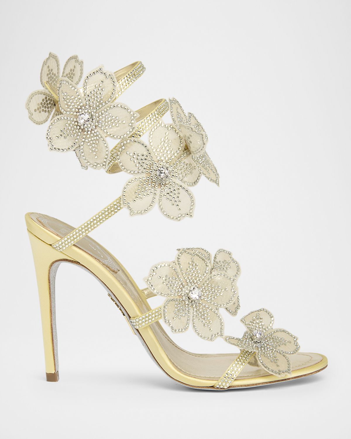 Rene Caovilla 105mm Floriane Embellished Metallic Leather Sandals
