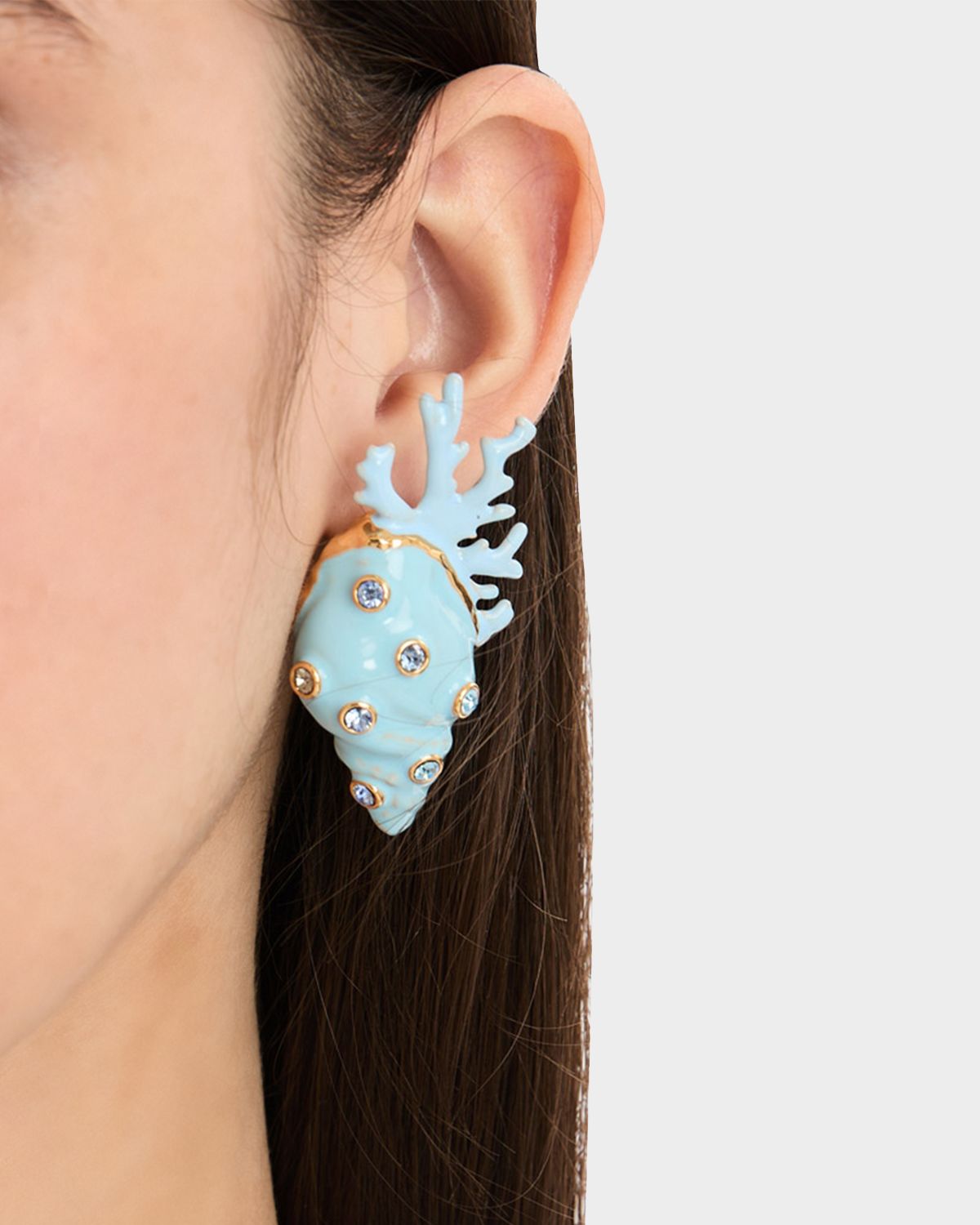 Oscar de la Renta Enamel Seashell and Coral Earrings