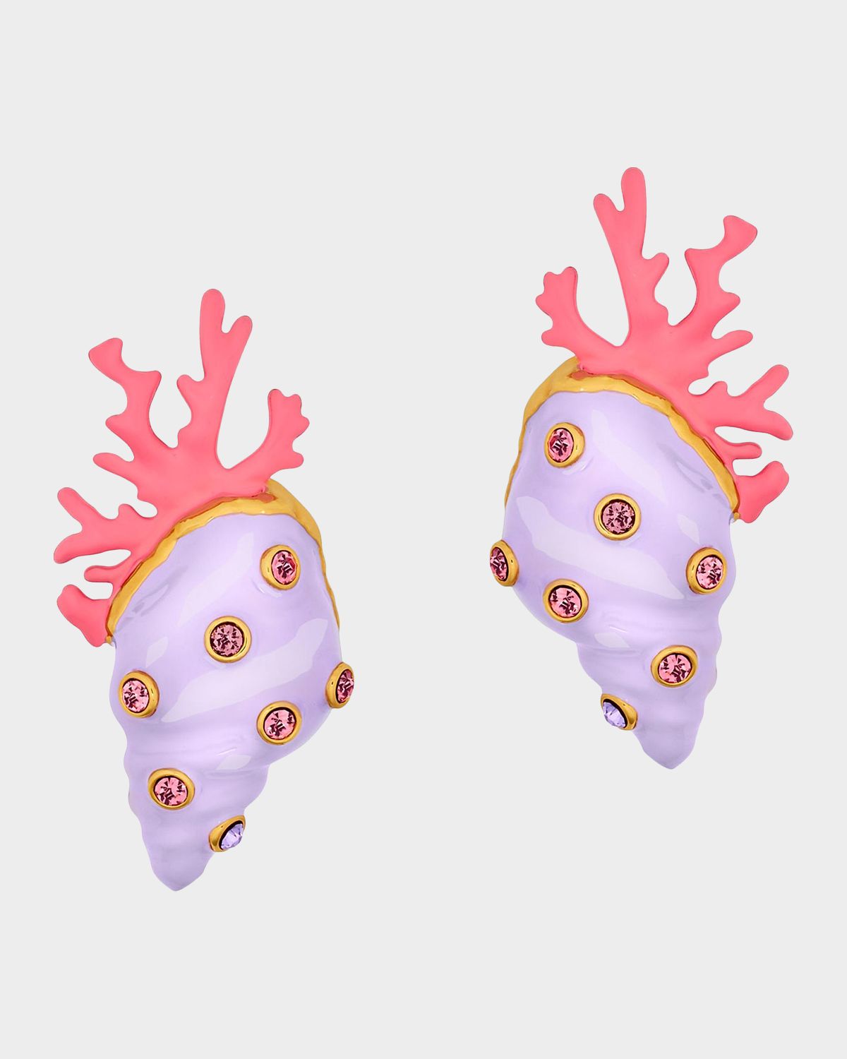 Oscar de la Renta Enamel Seashell and Coral Earrings