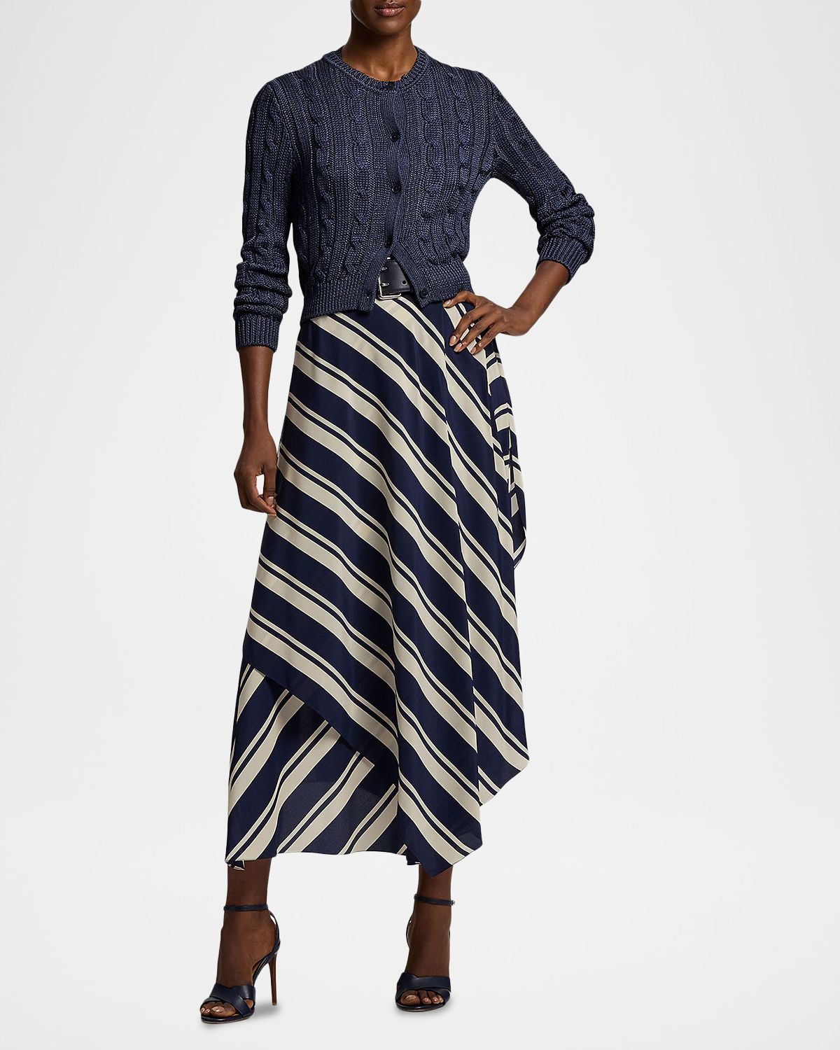 Ralph Lauren Collection High Shine Silk Cable-Knit Crop Cardigan