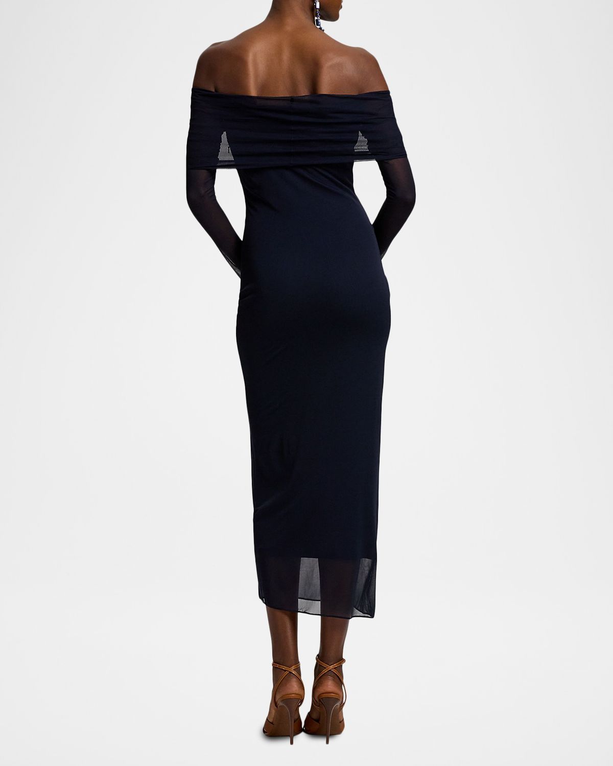 Ralph Lauren Collection Audria Off-The-Shoulder Jersey Midi Cocktail Dress