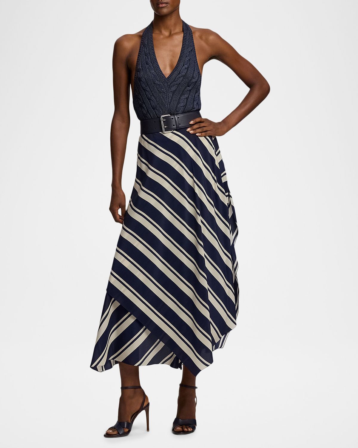 Ralph Lauren Collection Tilda Striped Crepe De Chine Maxi Skirt