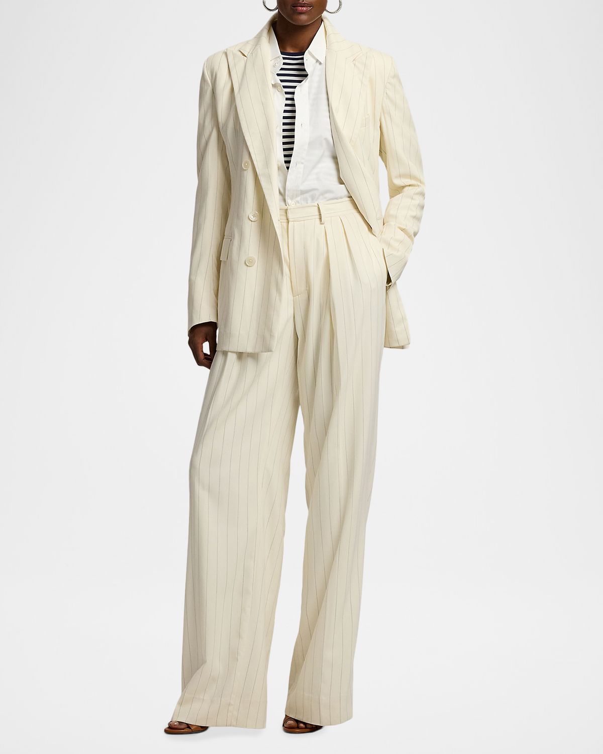 Ralph Lauren Collection Striped Pleated Wide-Leg Trousers