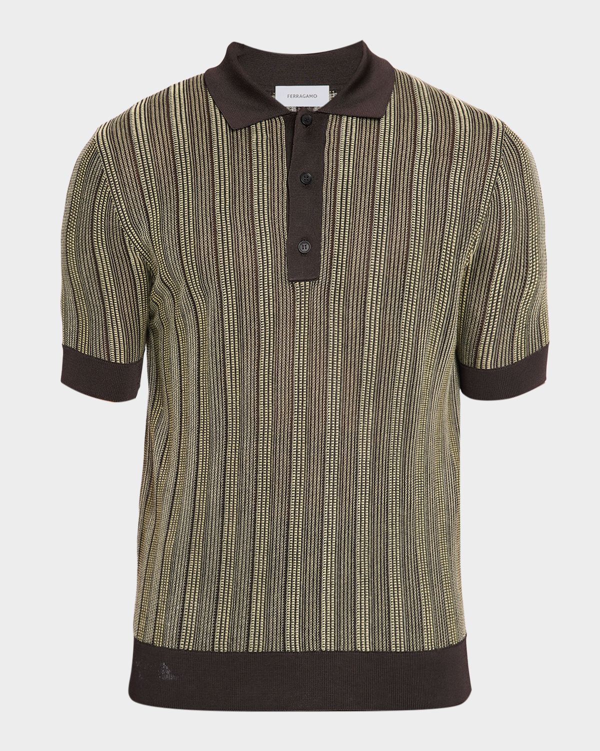 Ferragamo Men 's Textured Stripe Short-Sleeve Polo Sweater