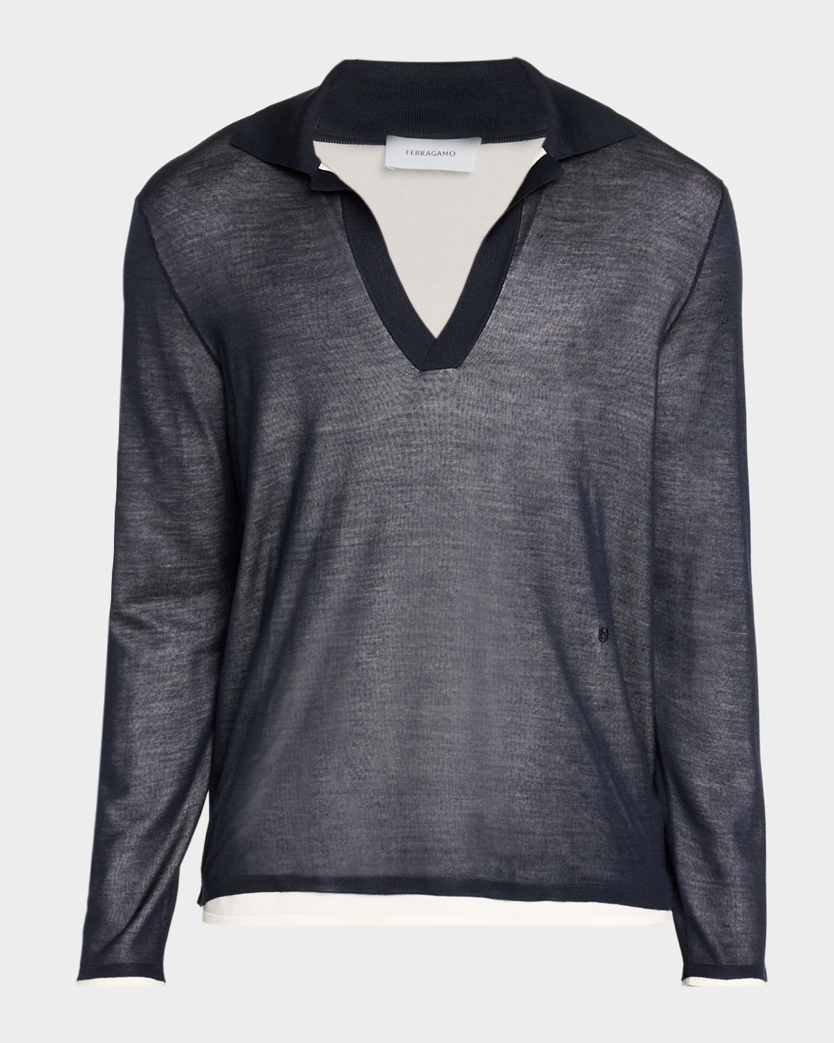 Ferragamo en 's Tipped Long-Sleeve Silk Knit Polo Shirt | Thumbnail 6 Ferragamo en 's Tipped Long-Sleeve Silk Knit Polo Shirt | Thumbnail 6