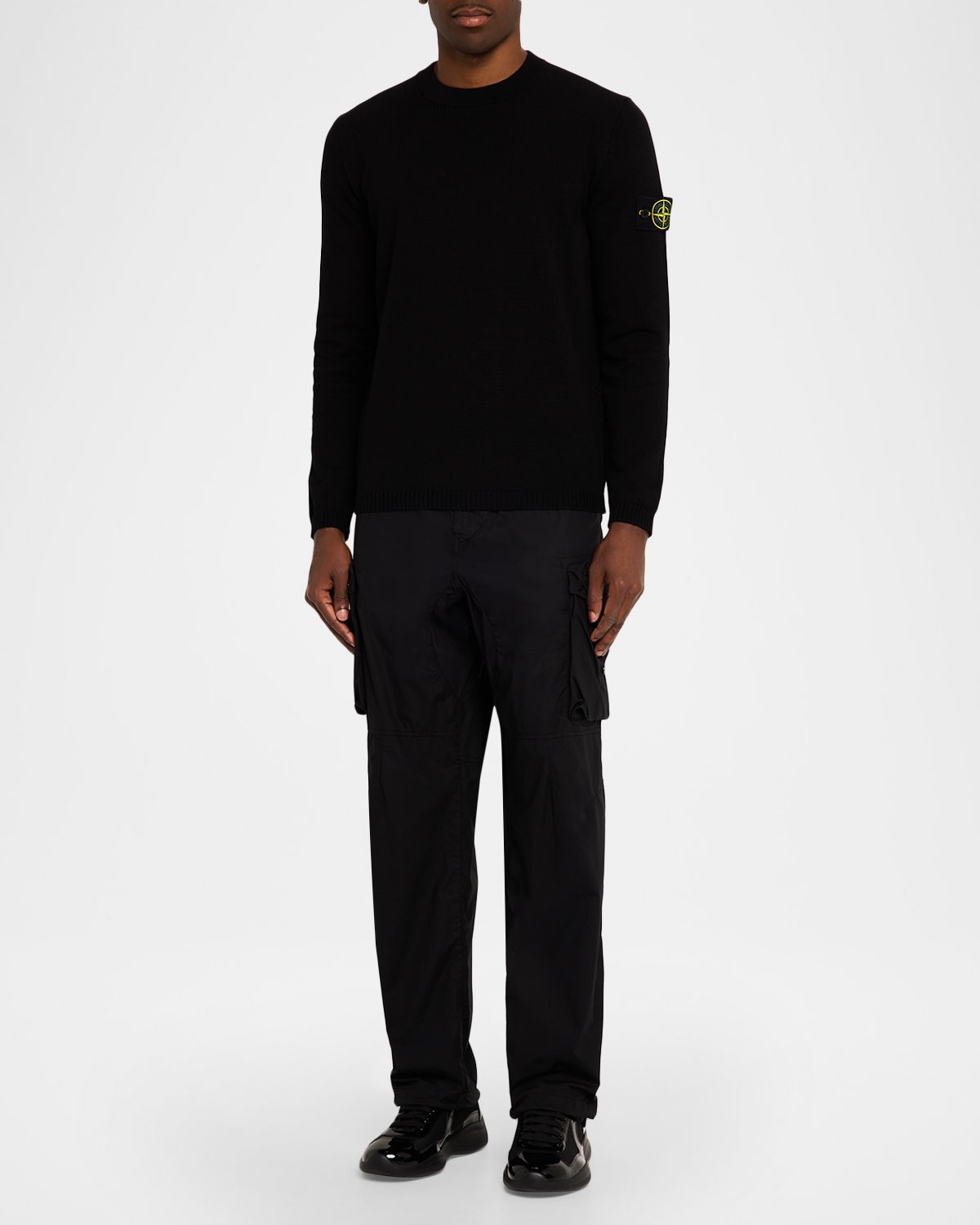 Stone Island Men 's Cotton Crewneck Sweater with Logo Badge