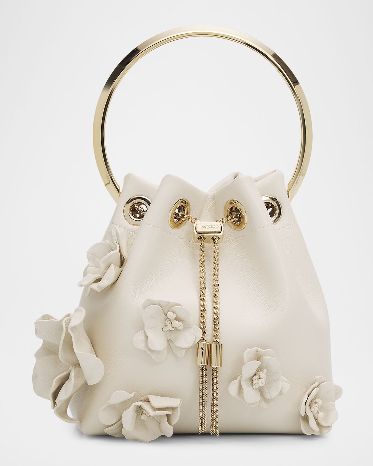 Jimmy Choo Bon Bon Floral Applique Leather Bucket Bag