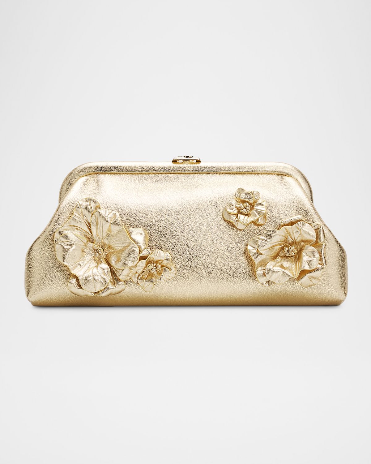 Jimmy Choo Skylar Floral Applique Metallic Leather Clutch Bag