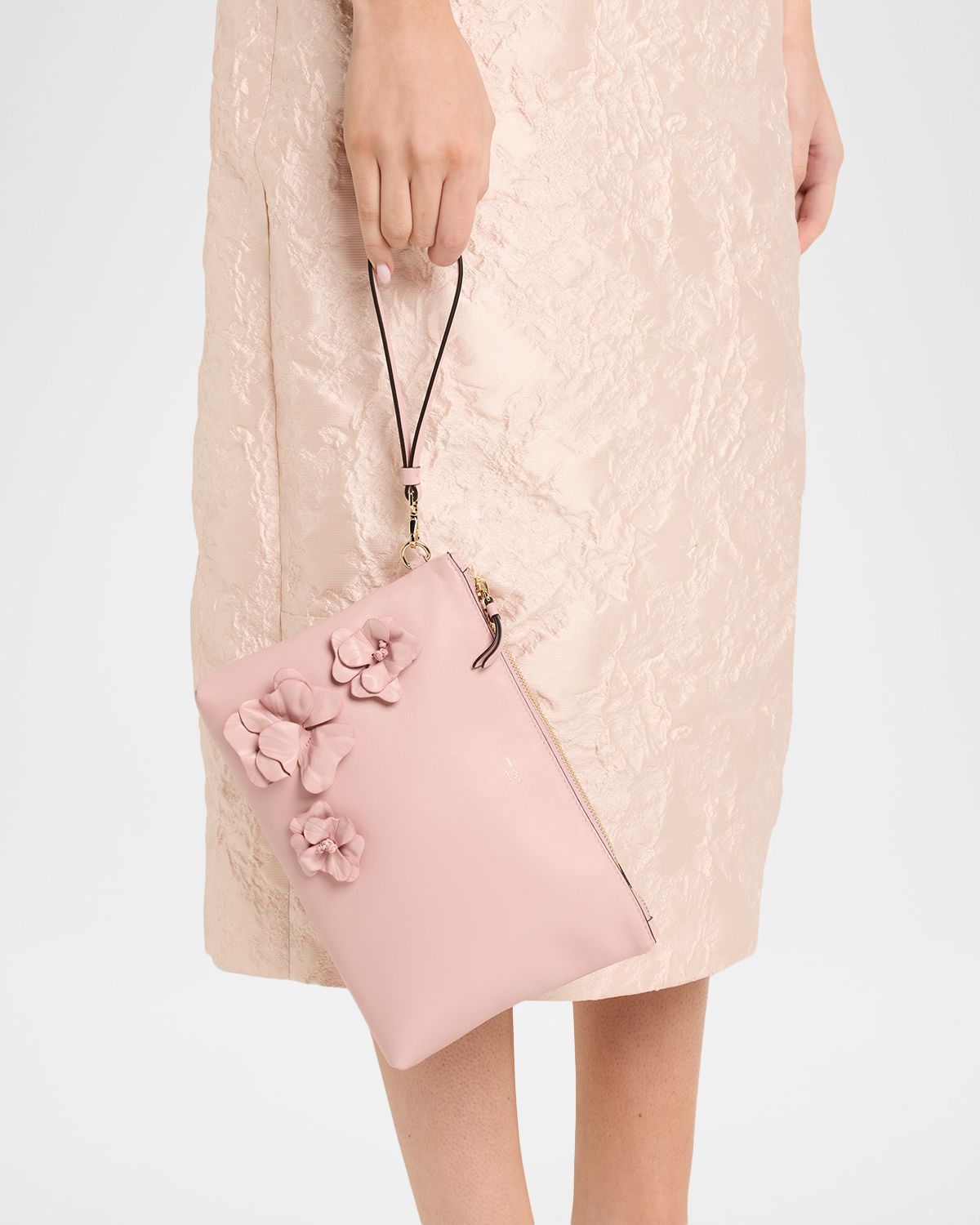 Jimmy Choo Floral Applique Leather Flat Pouch Bag