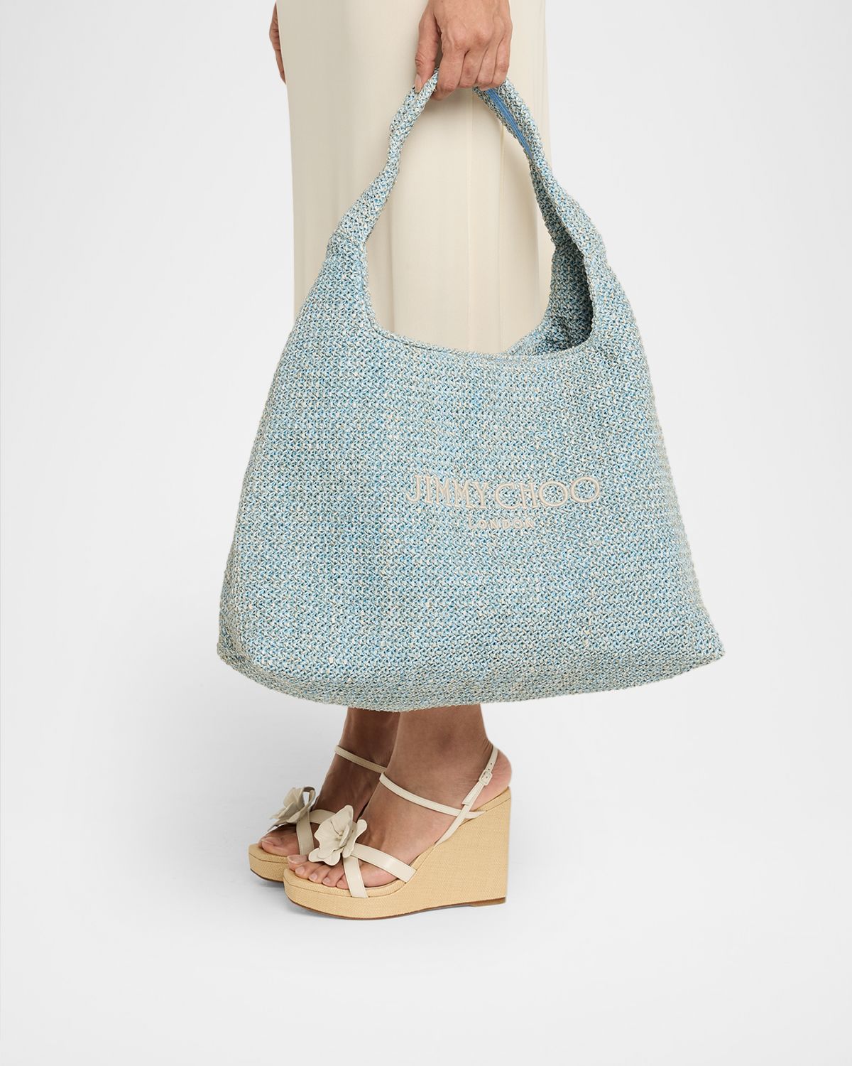 Jimmy Choo Beach Diamond Raffia Hobo Bag