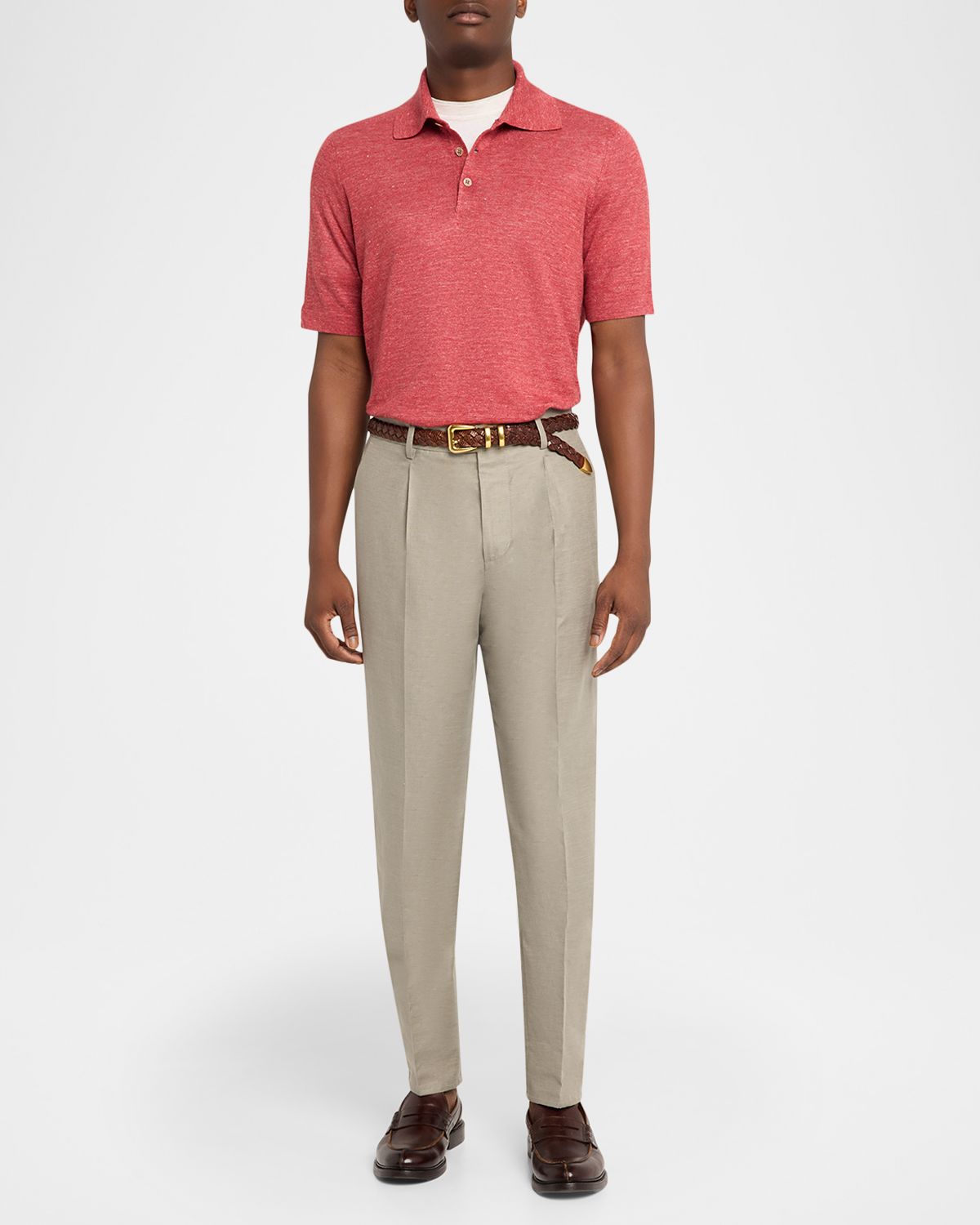 Brunello Cucinelli Men 's Cotton and Linen Leisure-Fit Pleated Trousers | Thumbnail 5 Brunello Cucinelli Men 's Cotton and Linen Leisure-Fit Pleated Trousers | Thumbnail 5