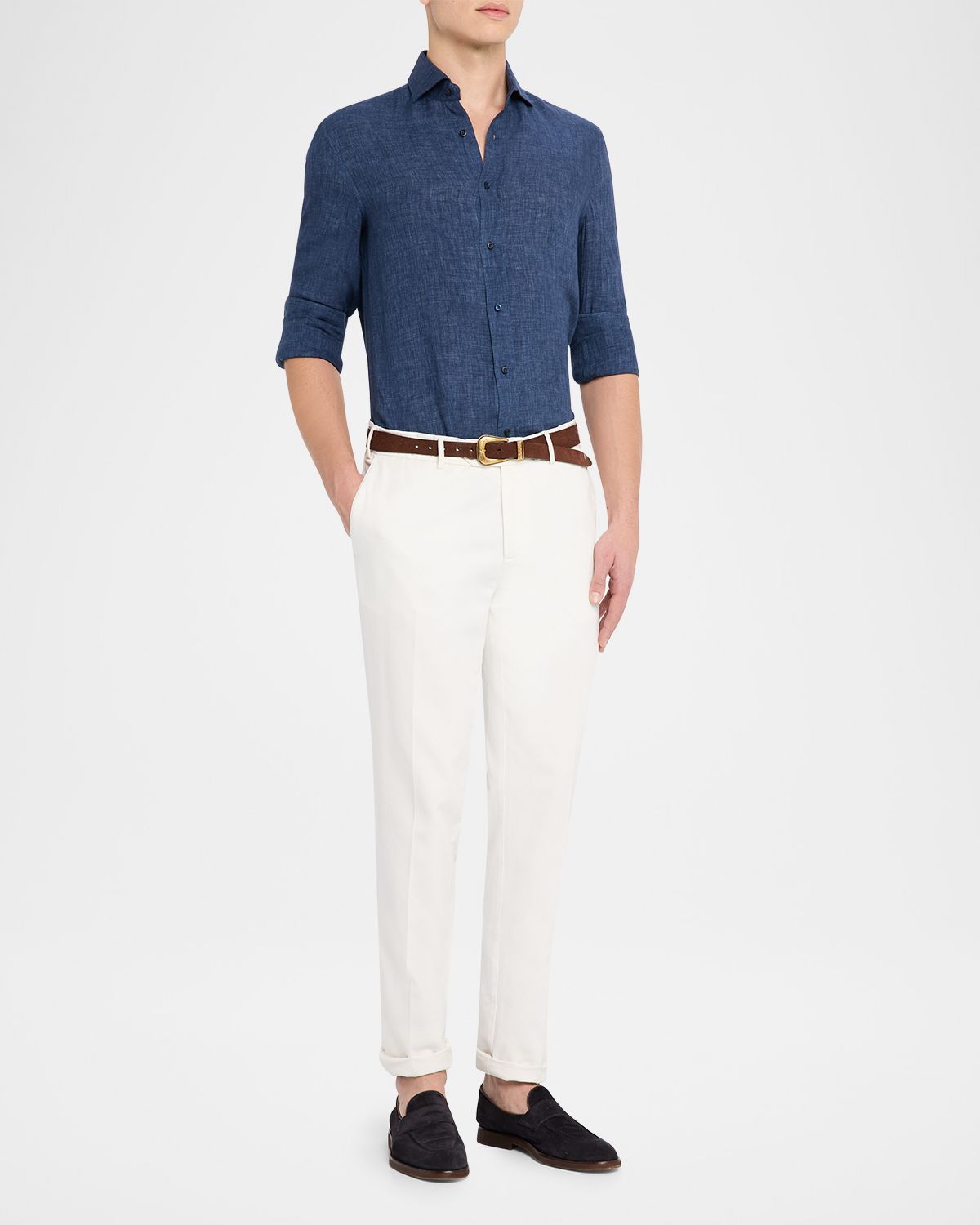 Brunello Cucinelli Men 's Linen Spread Collar Button-Down Shirt | Thumbnail 5 Brunello Cucinelli Men 's Linen Spread Collar Button-Down Shirt | Thumbnail 5