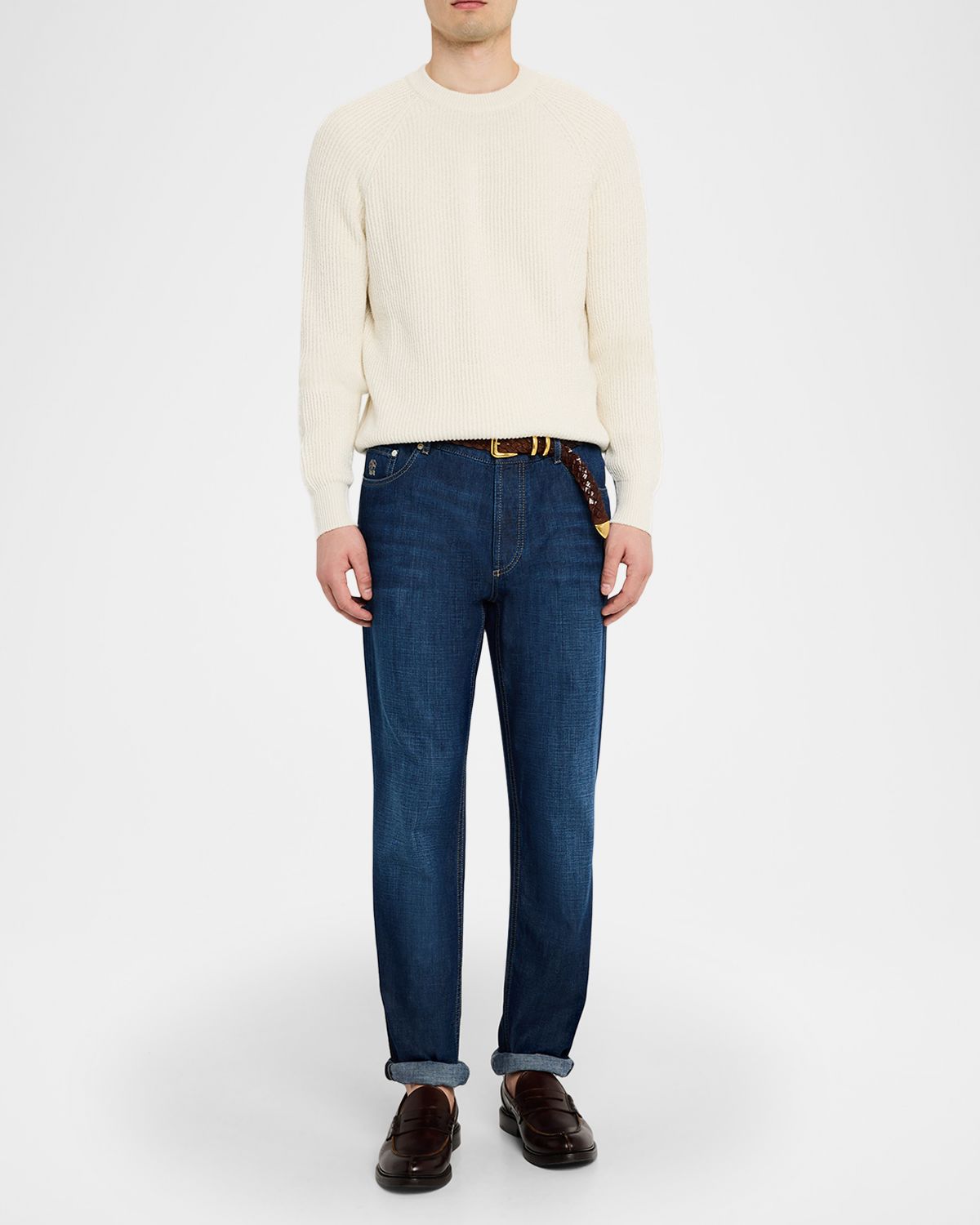 Brunello Cucinelli Men 's Cotton Rib Crewneck Sweater | Thumbnail 5 Brunello Cucinelli Men 's Cotton Rib Crewneck Sweater | Thumbnail 5