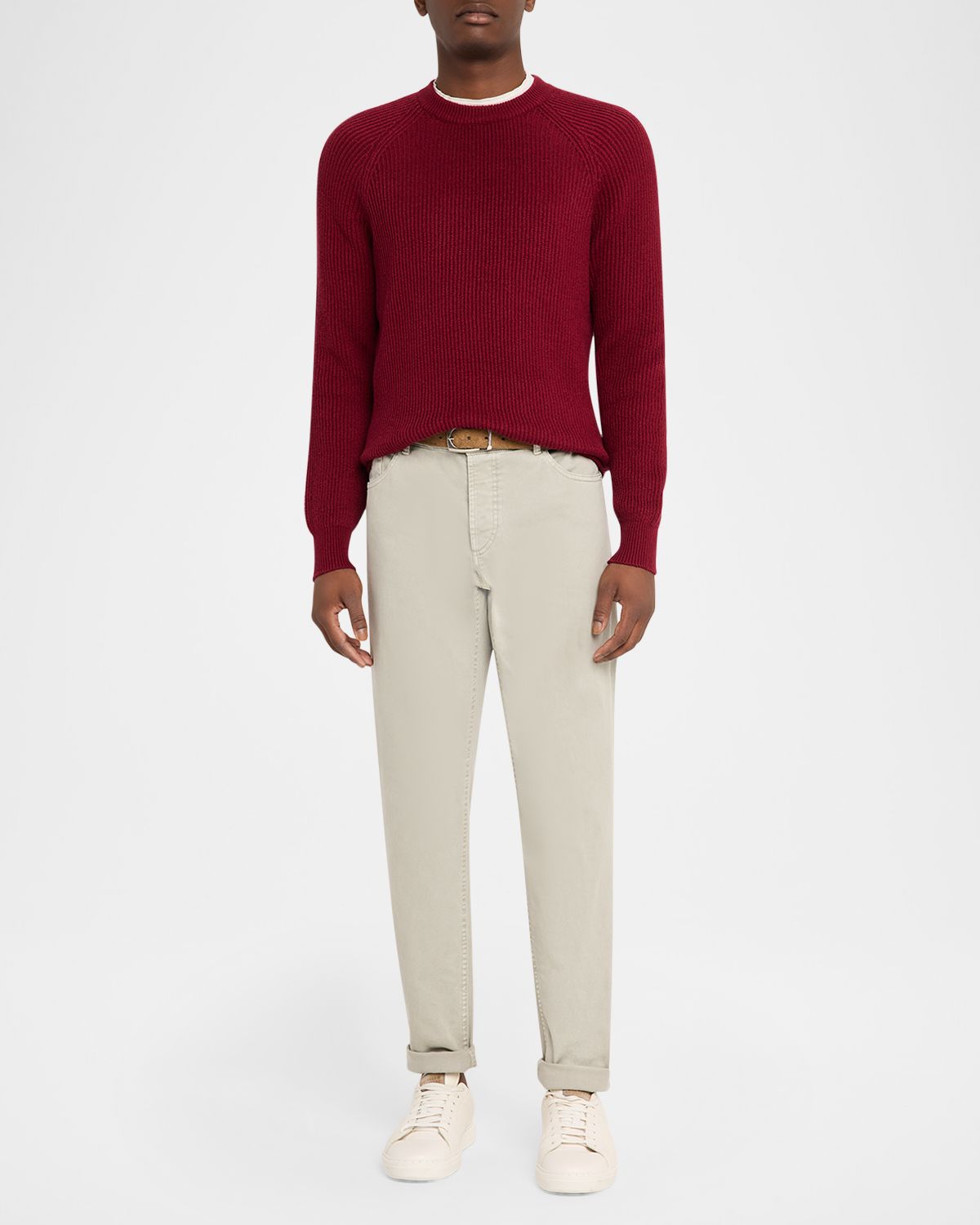 Brunello Cucinelli Men 's Cotton Rib Crewneck Sweater | Thumbnail 5 Brunello Cucinelli Men 's Cotton Rib Crewneck Sweater | Thumbnail 5