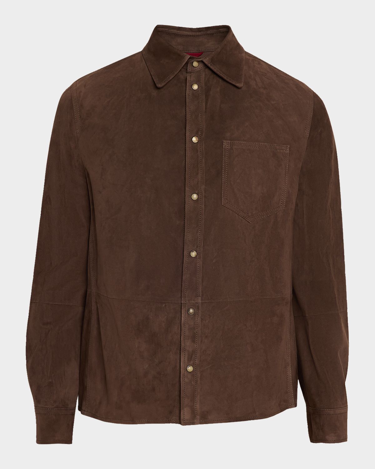 Brunello Cucinelli Men 's Leather Snap-Front Shirt with Pocket | Thumbnail 6 Brunello Cucinelli Men 's Leather Snap-Front Shirt with Pocket | Thumbnail 6