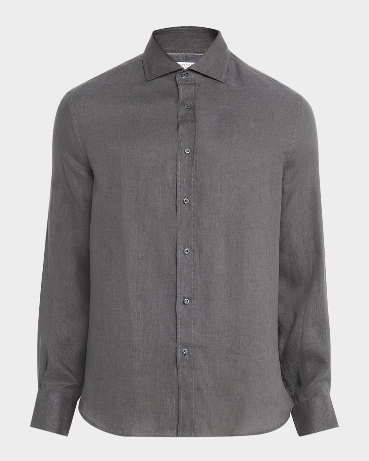 Brunello Cucinelli Men 's Linen and Cotton Band Collar Button-Down Shirt | Thumbnail 6 Brunello Cucinelli Men 's Linen and Cotton Band Collar Button-Down Shirt | Thumbnail 6