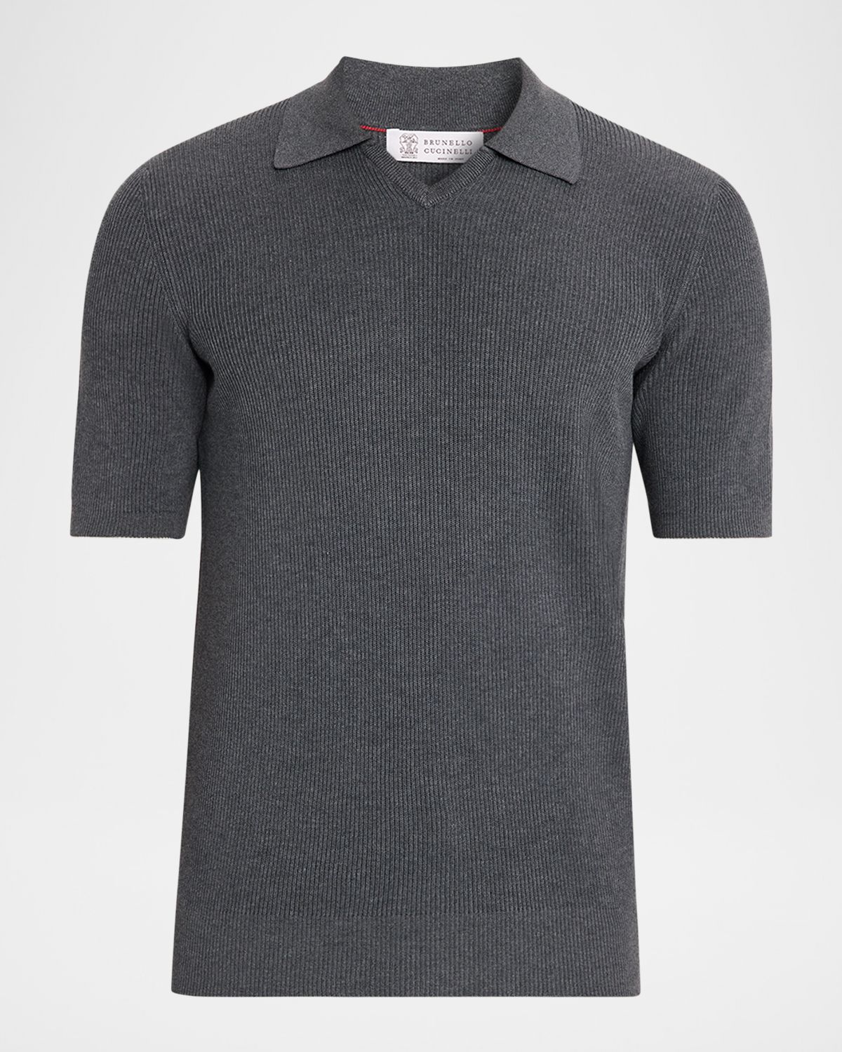 Brunello Cucinelli Men 's Cotton Rib Johnny Collar Polo Sweater | Thumbnail 6 Brunello Cucinelli Men 's Cotton Rib Johnny Collar Polo Sweater | Thumbnail 6