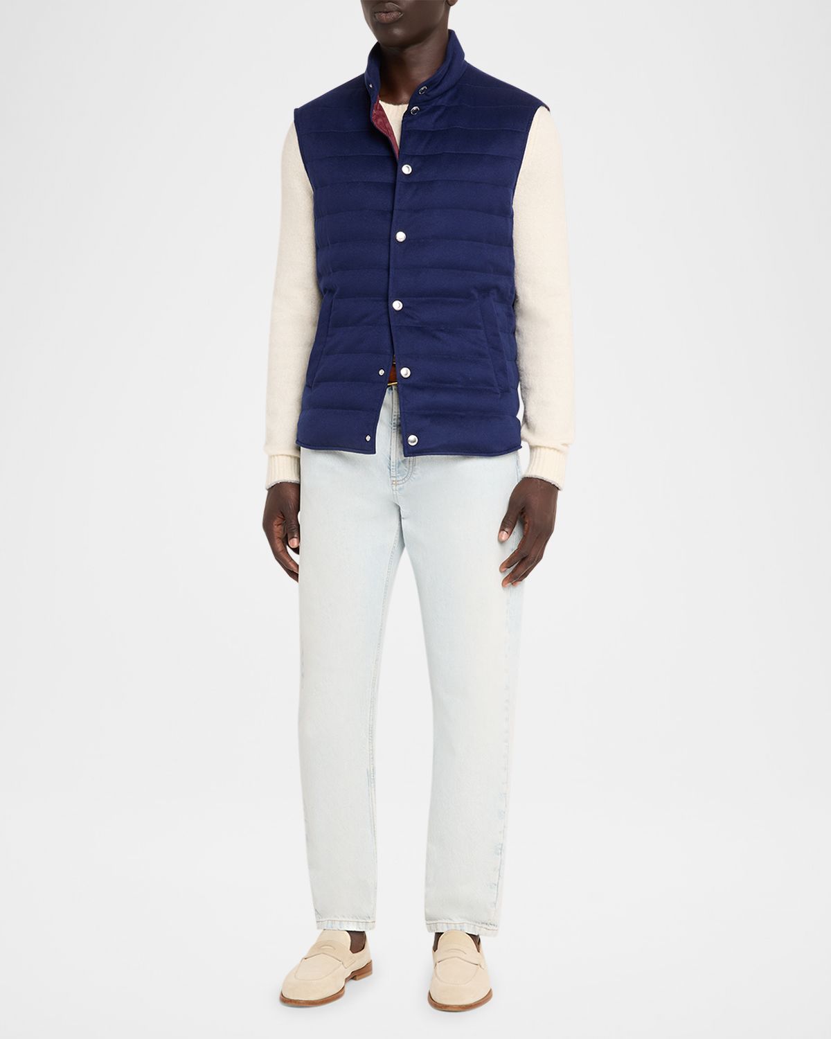 Brunello Cucinelli Men 's Cashmere Padded Down Snap-Front Vest