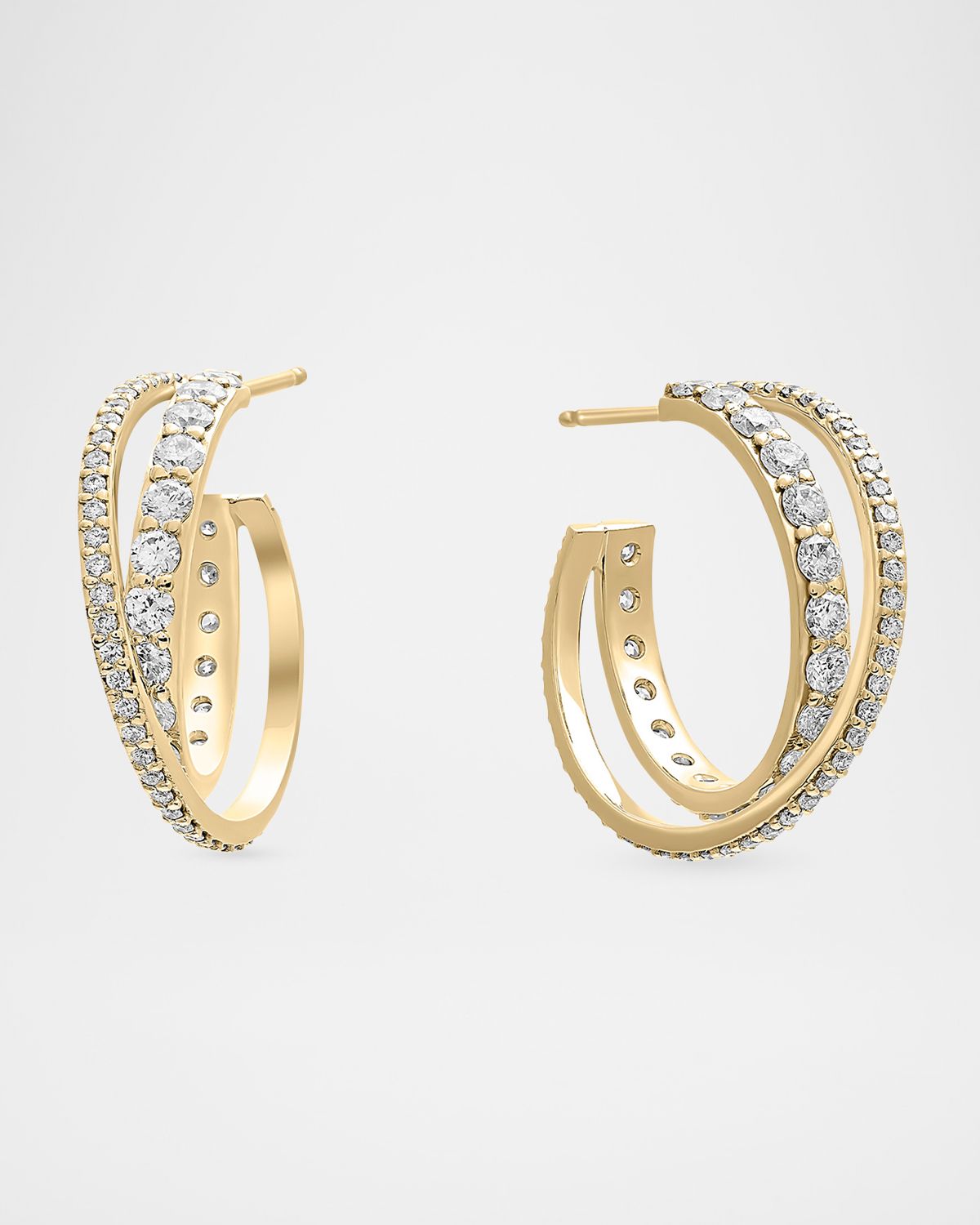 LANA 14K Yellow Gold Small Crossover Diamond Hoop Earrings, 20mm