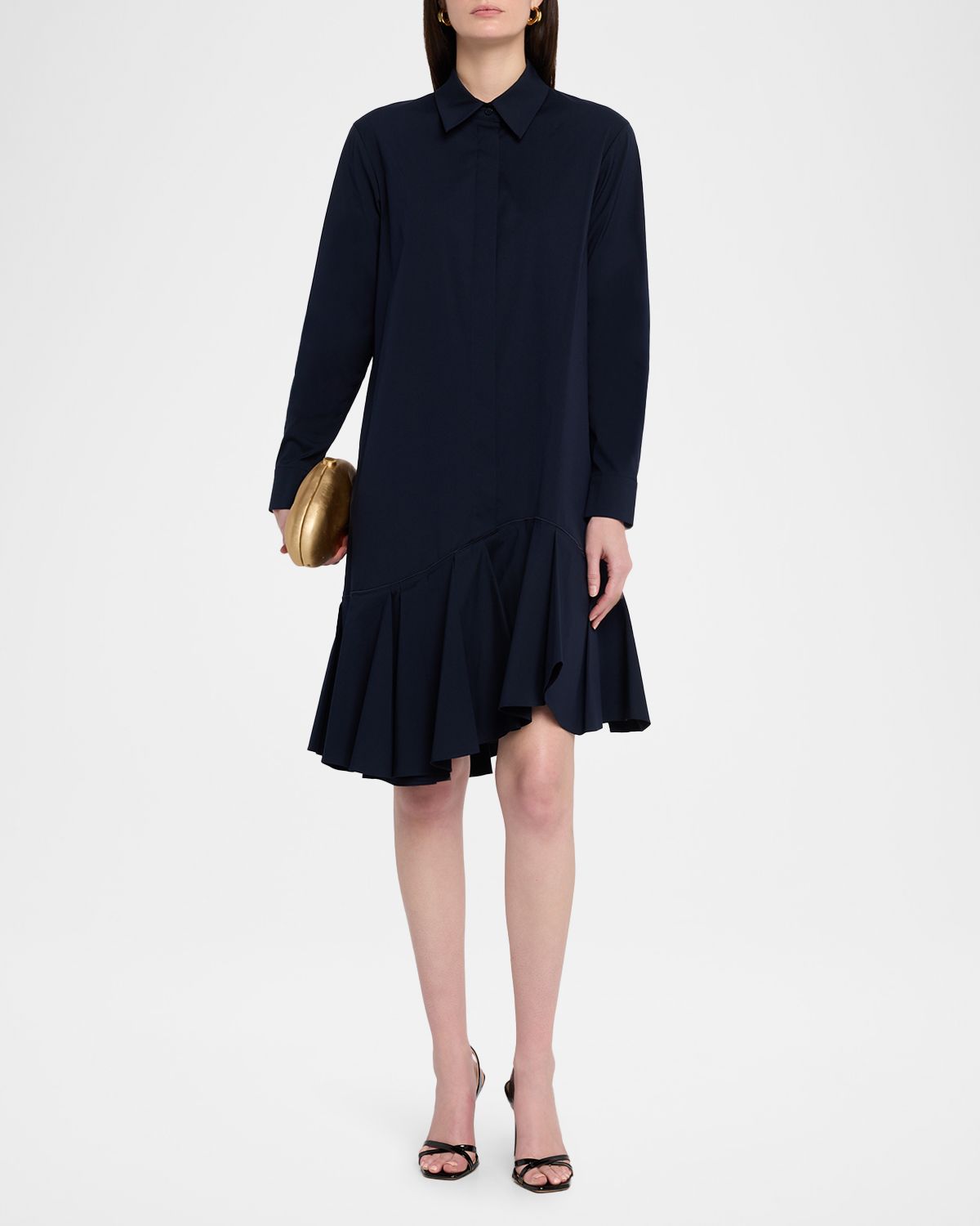 Lafayette 148 New York Asymmetric Flounce Ruffle Shirtdress