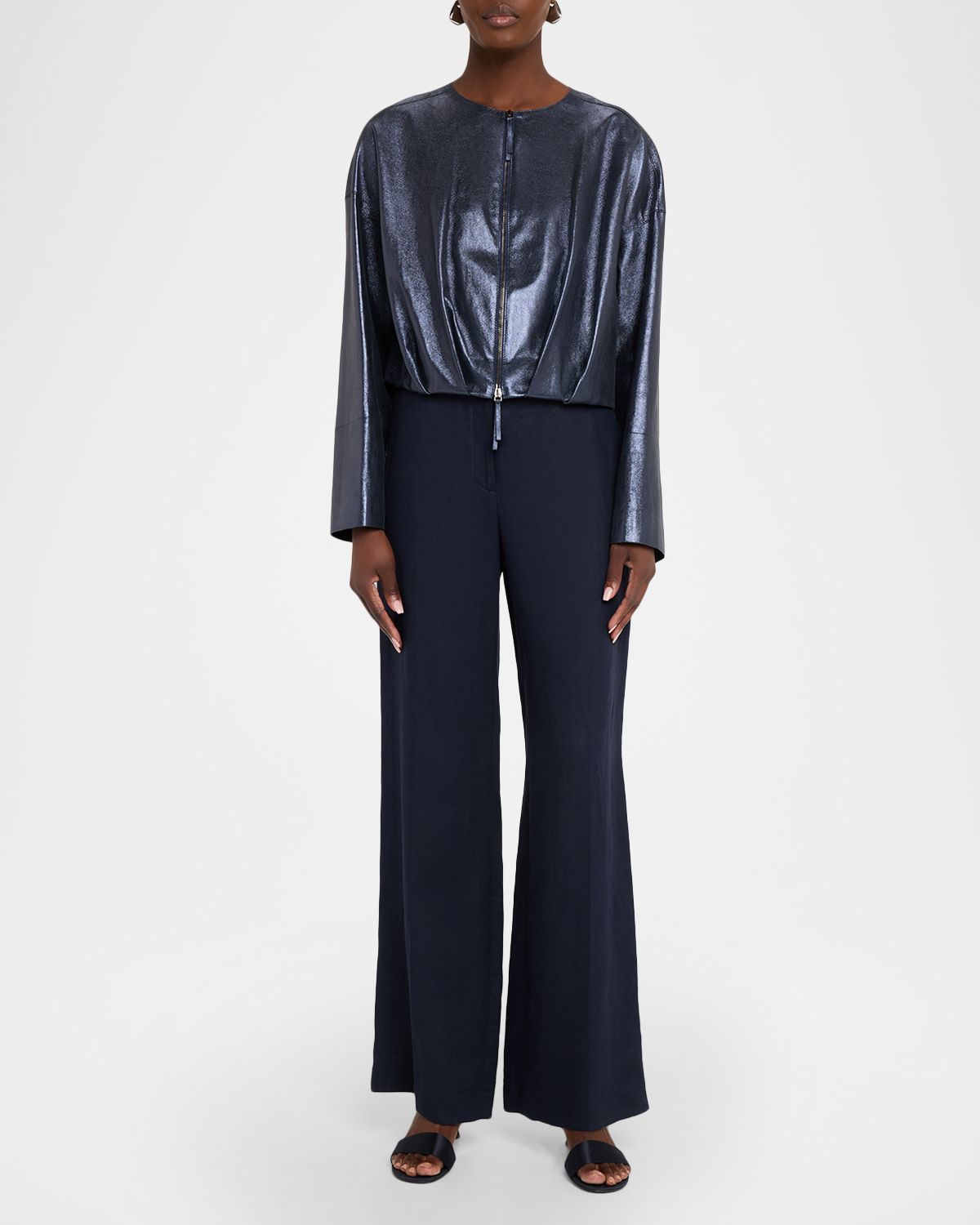 Lafayette 148 New York Pleated Metallic Suede Crop Jacket