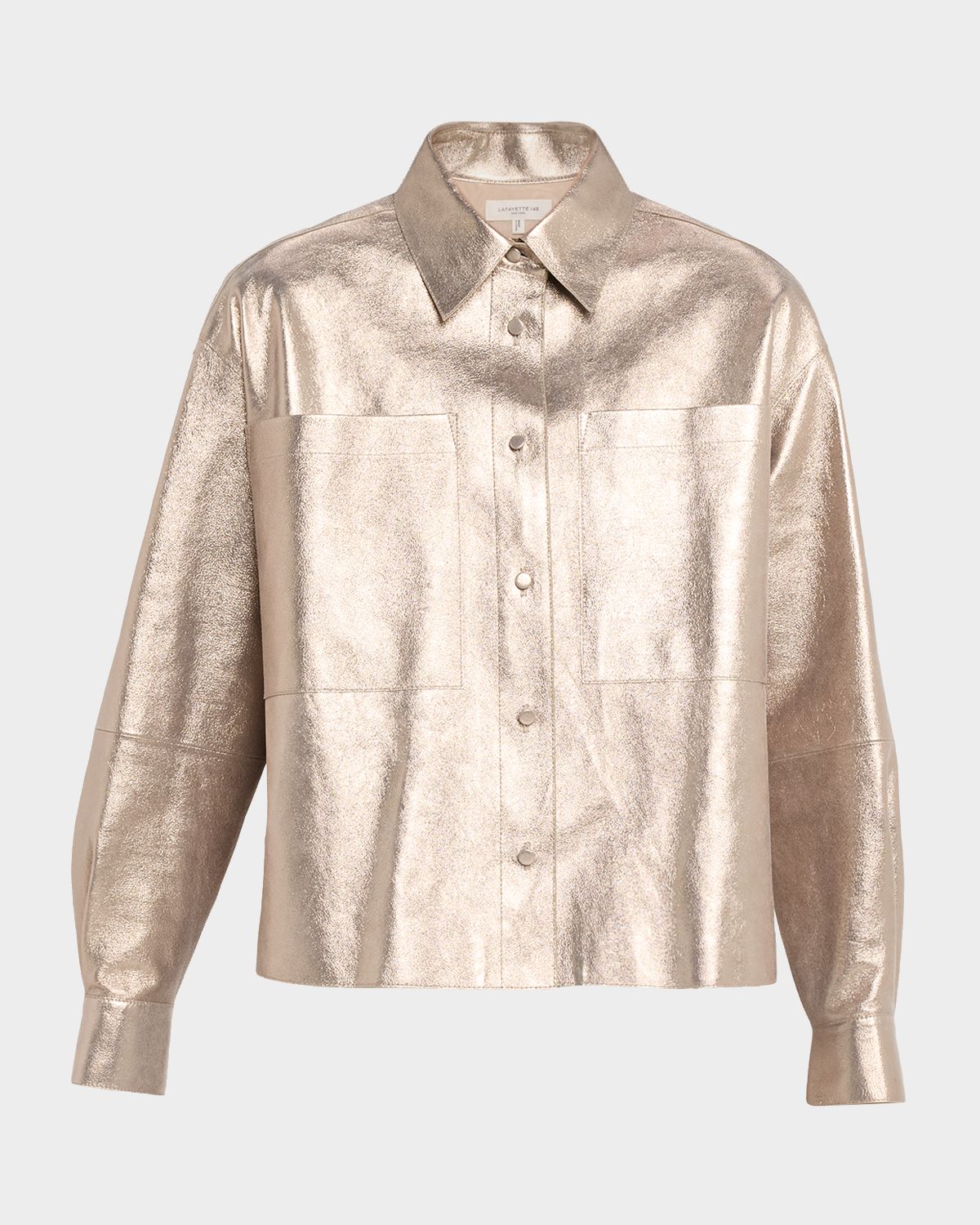 Lafayette 148 New York Cropped Metallic Suede Boyfriend Shirt