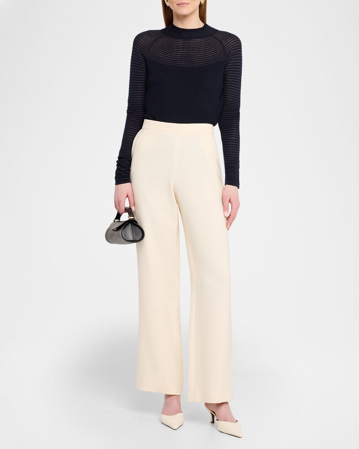 Lafayette 148 New York Textured Striped Raglan-Sleeve Sweater