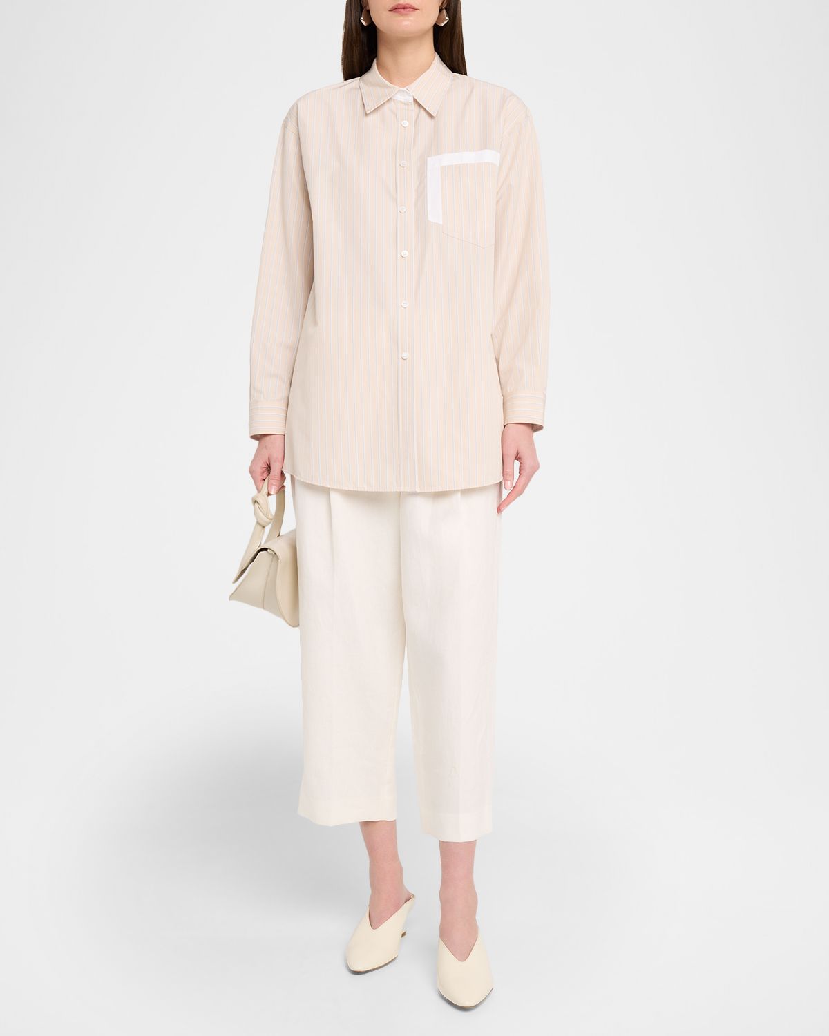 Lafayette 148 New York Striped Cotton Poplin Oversized Boyfriend Shirt