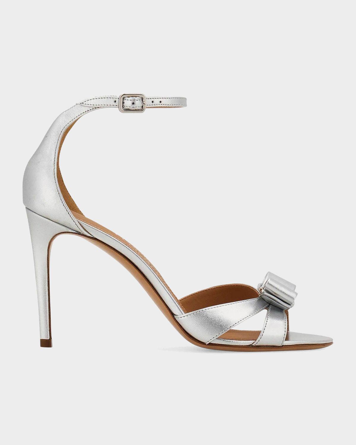 Ferragamo 95mm Roxy Metallic Leather Bow Sandals