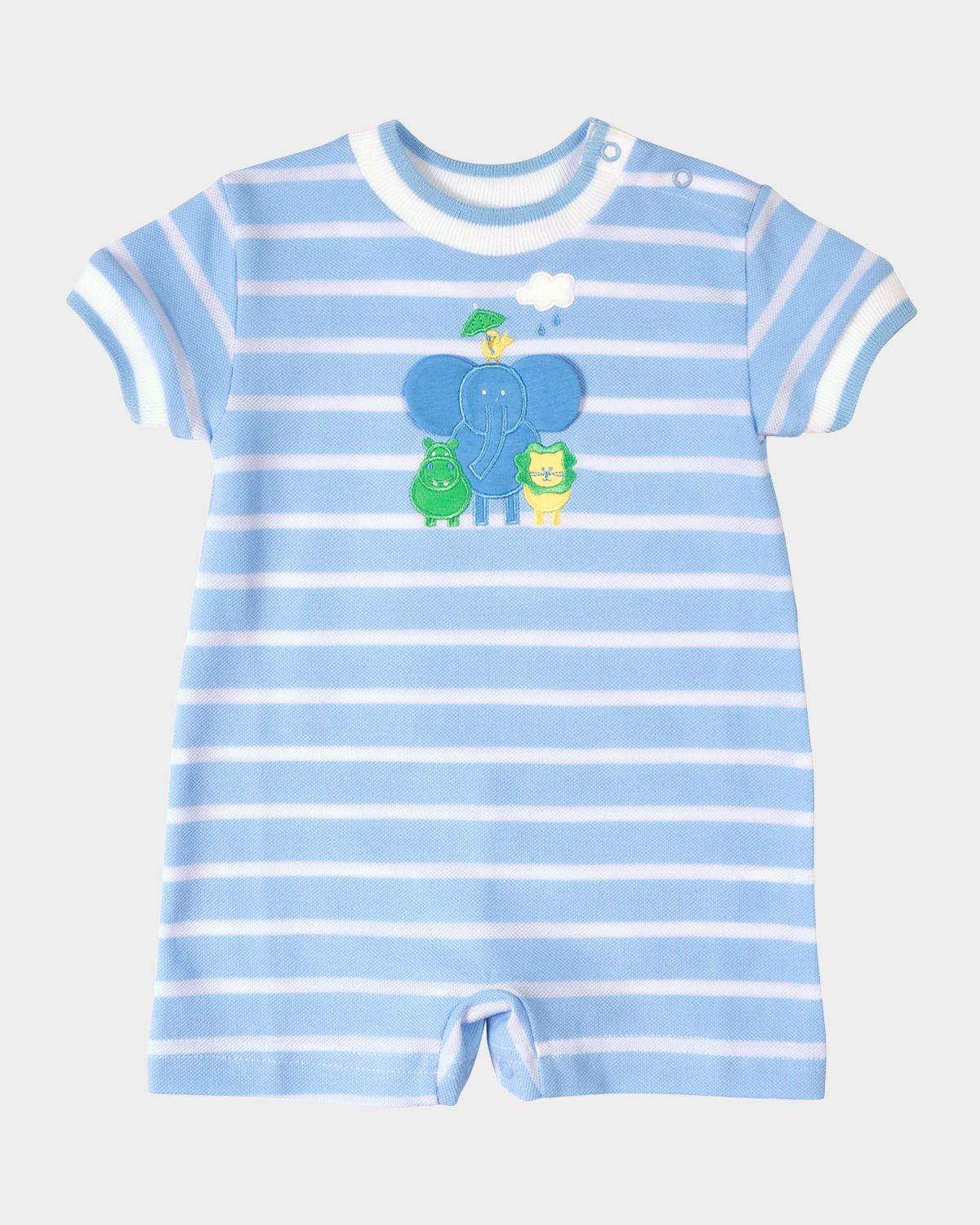 Florence Eiseman Boy 's Elephant & Friends Stripe Knit Shortall, Size 3M-24M