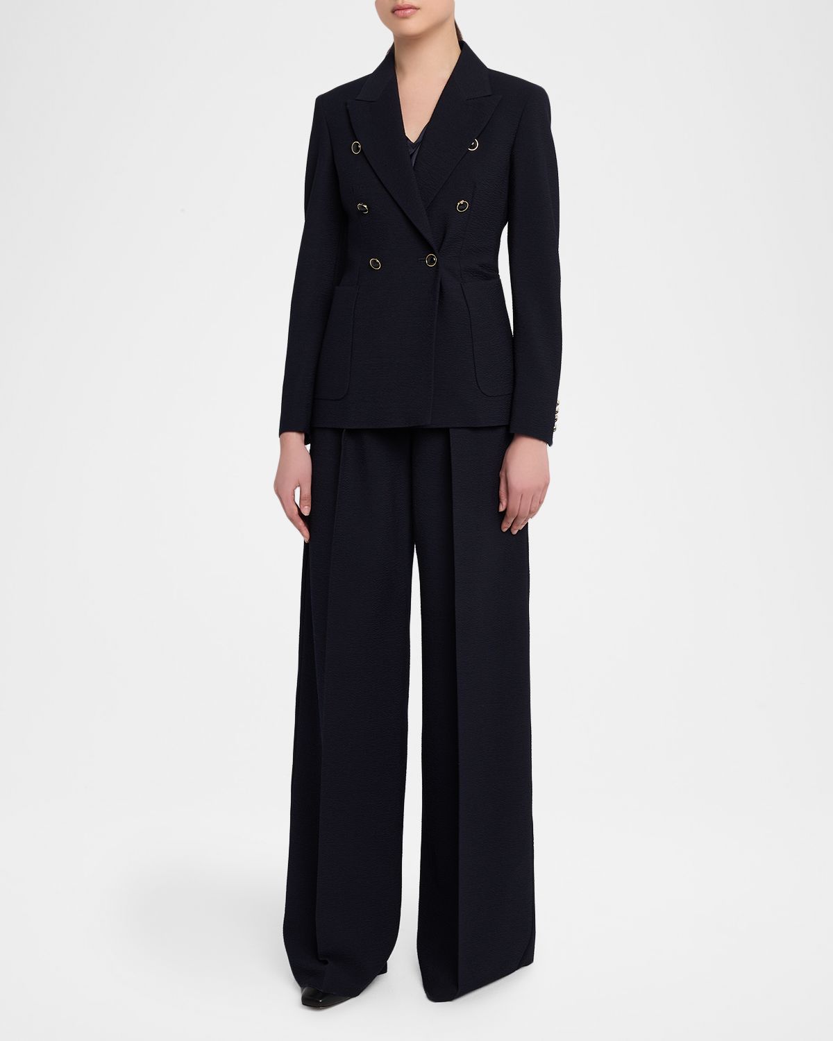 Max Mara Studio Ricetta Double-Breasted Seersucker Blazer