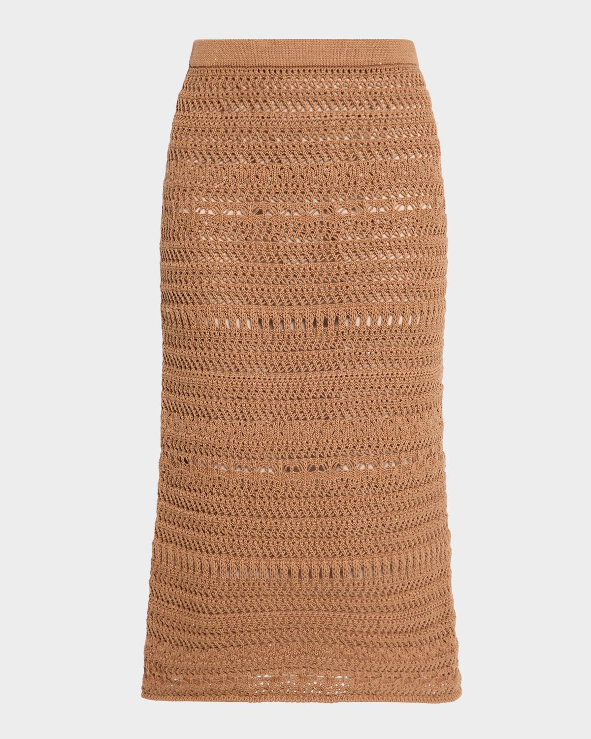 FABIANA FILIPPI Straight Open-Stitch Sequin Knit Midi Skirt