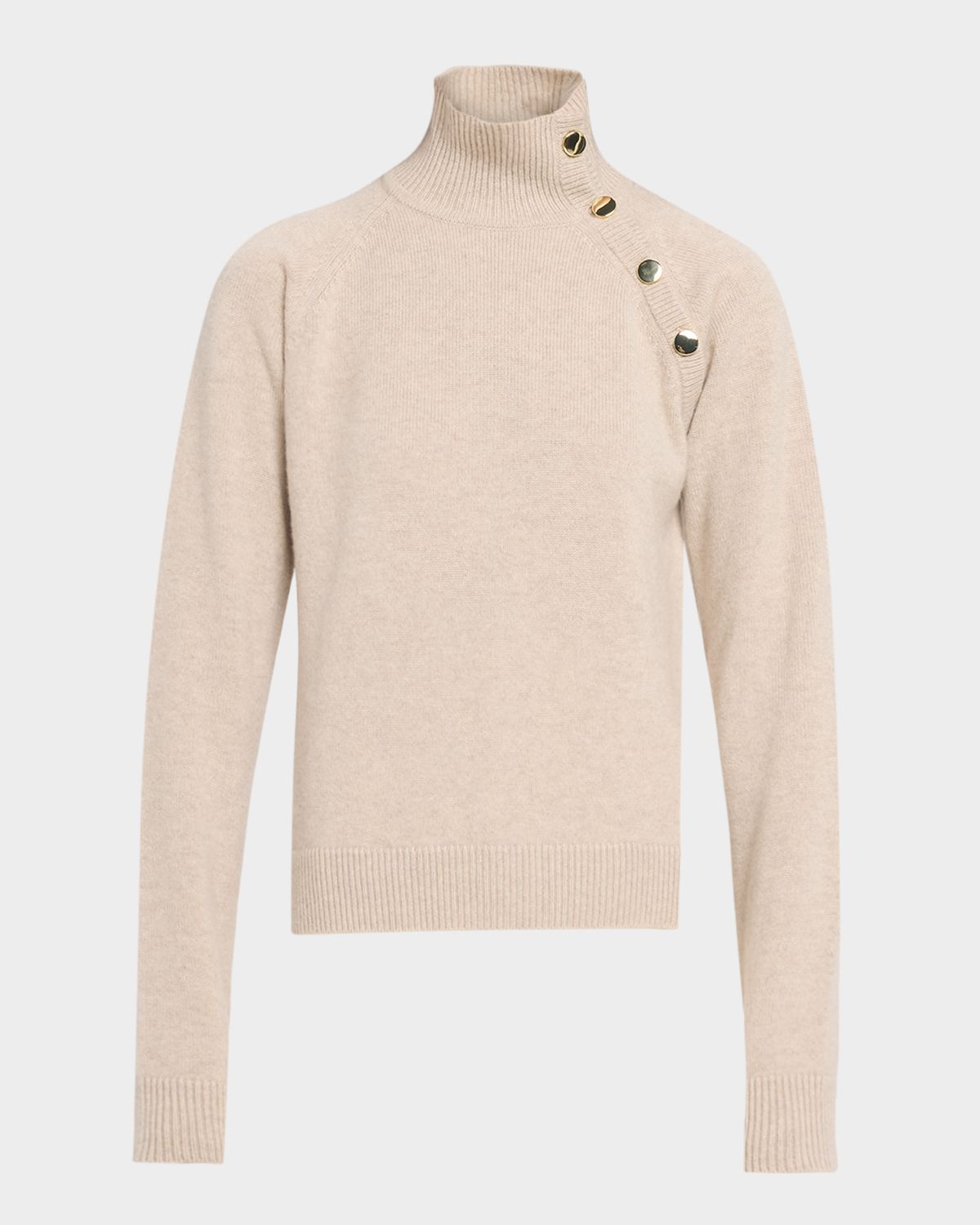 Max Mara Button-Shoulder Cashmere Turtleneck Sweater