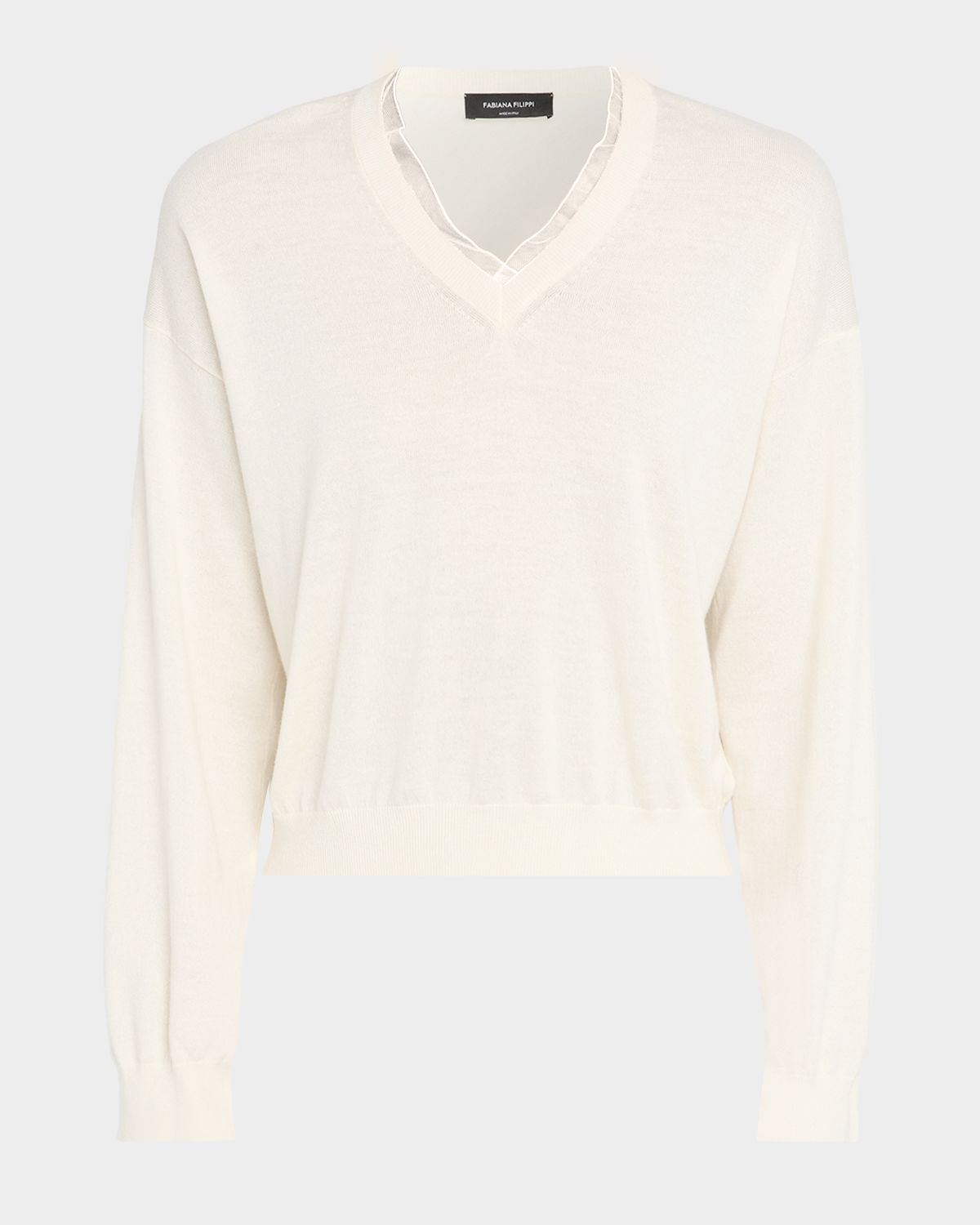 FABIANA FILIPPI Tulle-Trim V-Neck Sweater