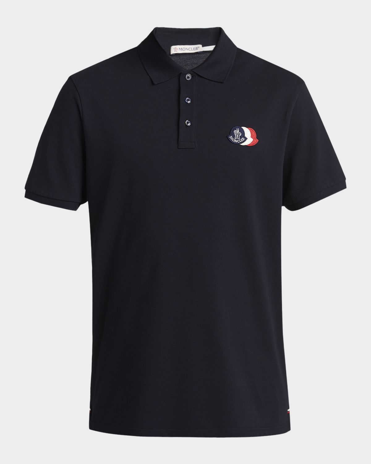 Moncler Men 's Cotton Pique Tricolor Logo Patch Polo Shirt
