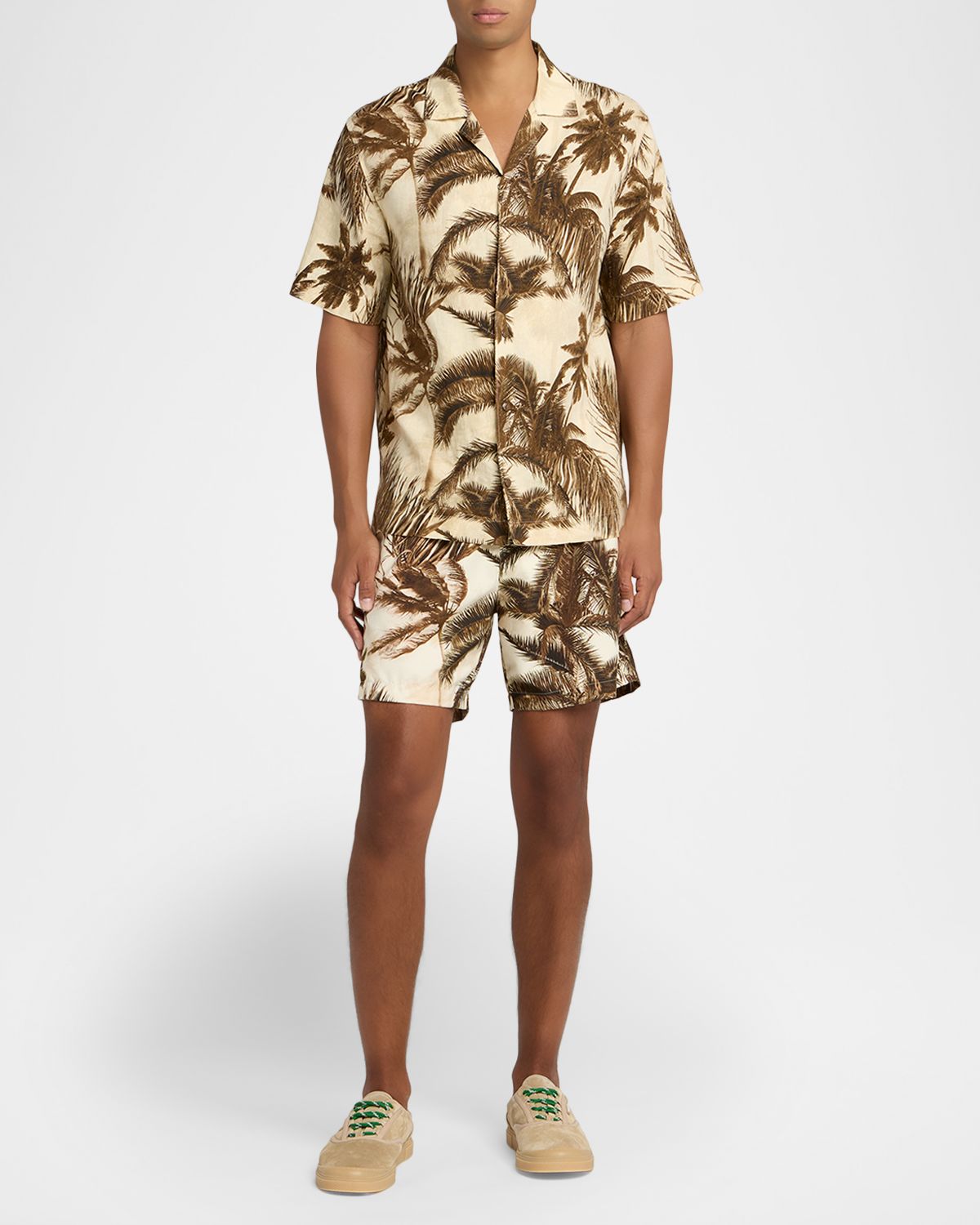 Moncler Men 's Palm Tree Cotton and Flax Camp Shirt