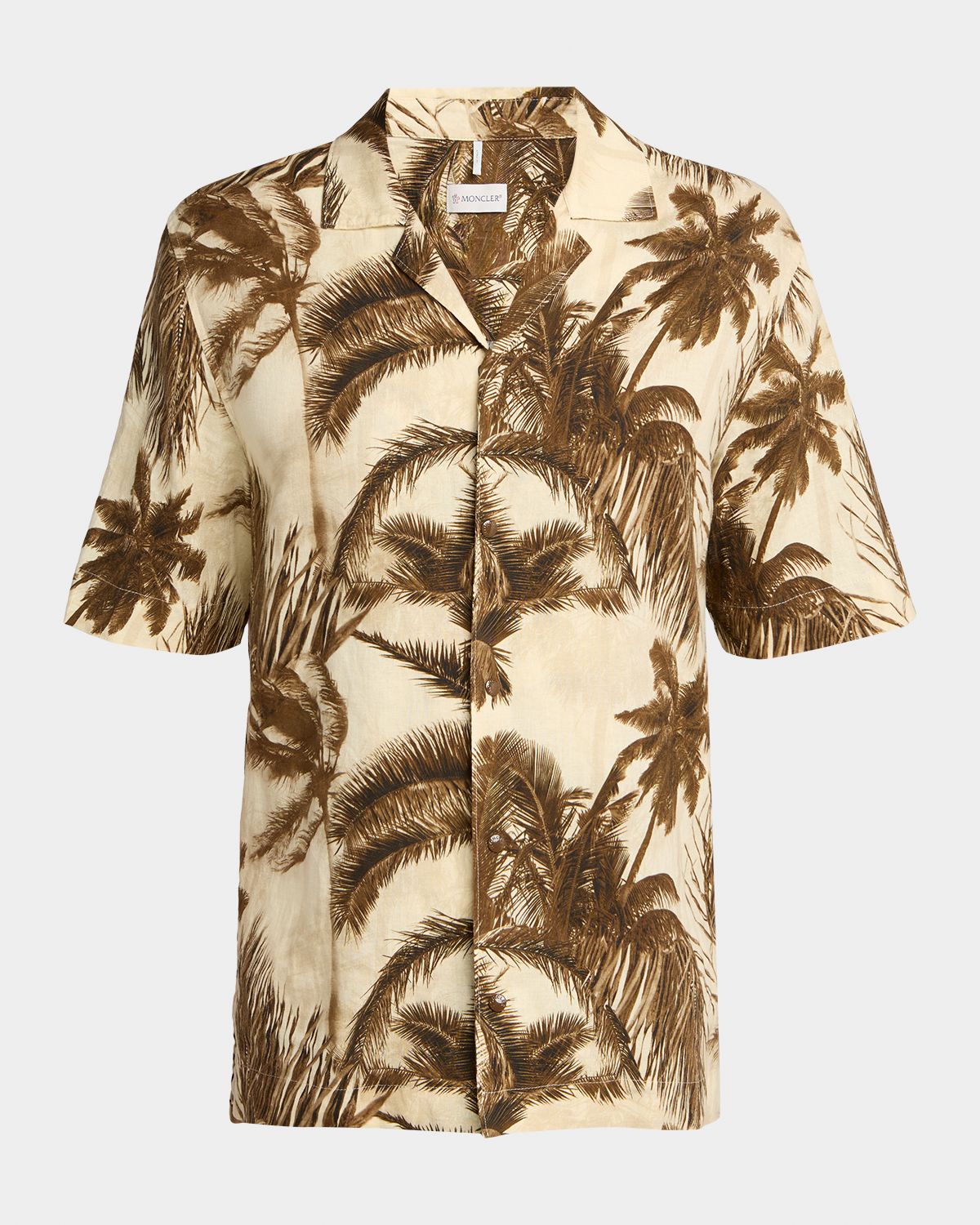 Moncler Men 's Palm Tree Cotton and Flax Camp Shirt