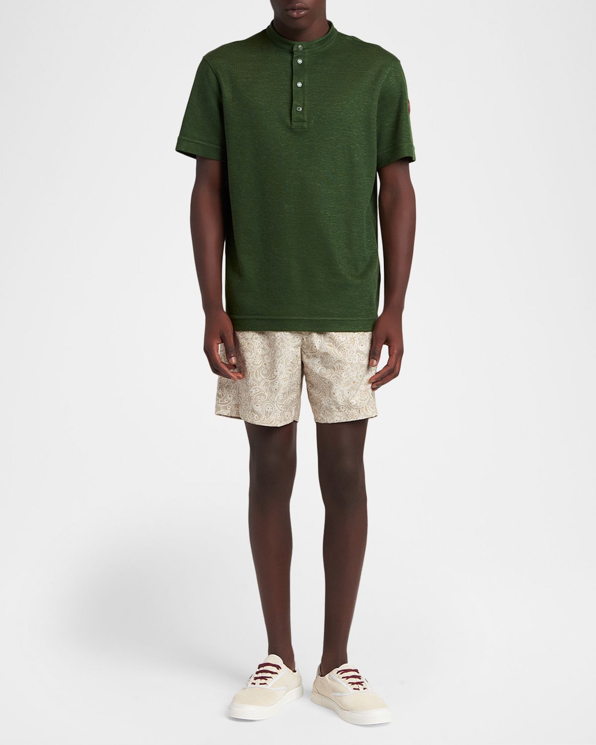 Moncler Men 's Flax Polo Shirt with Leather Logo