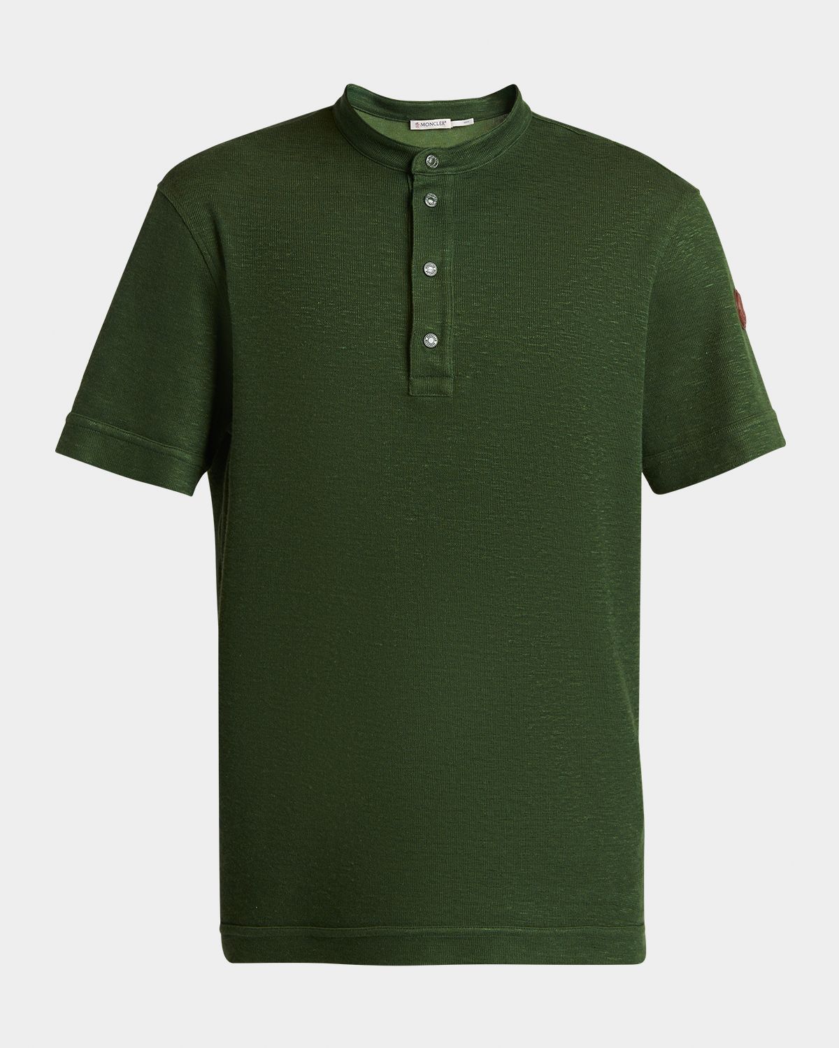 Moncler Men 's Flax Polo Shirt with Leather Logo