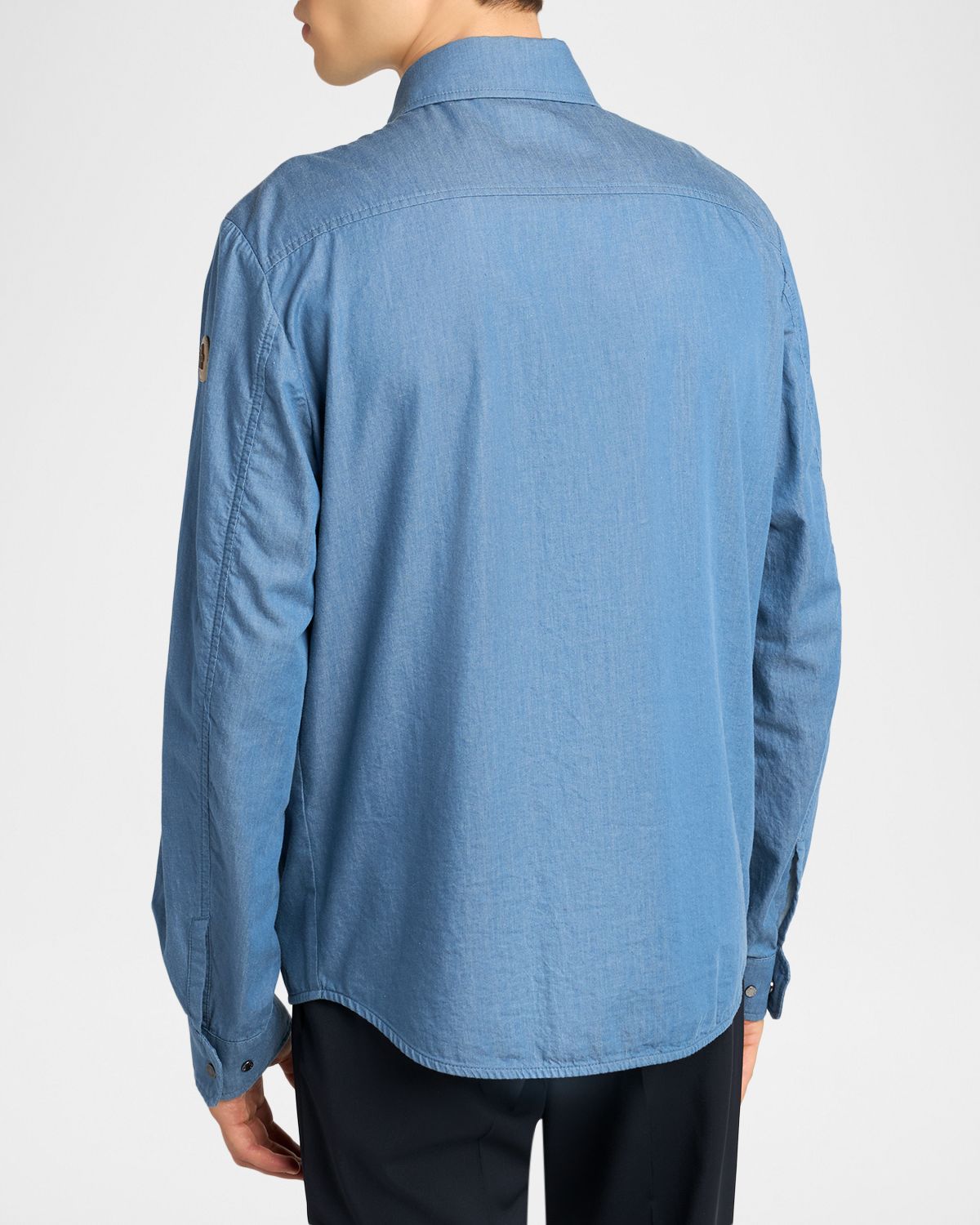 Moncler en 's Denim Snap-Front Shirt with Leather Patch