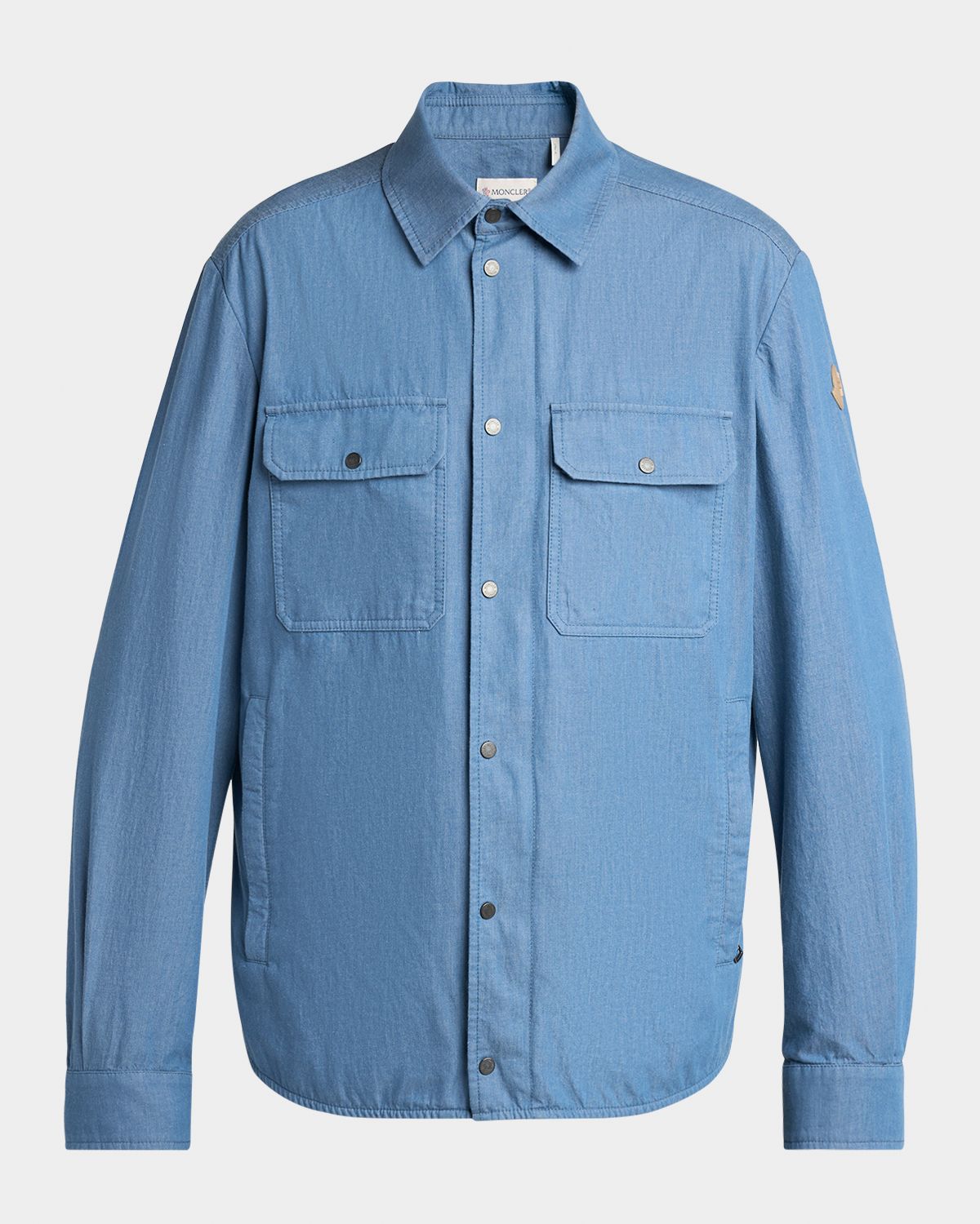 Moncler en 's Denim Snap-Front Shirt with Leather Patch