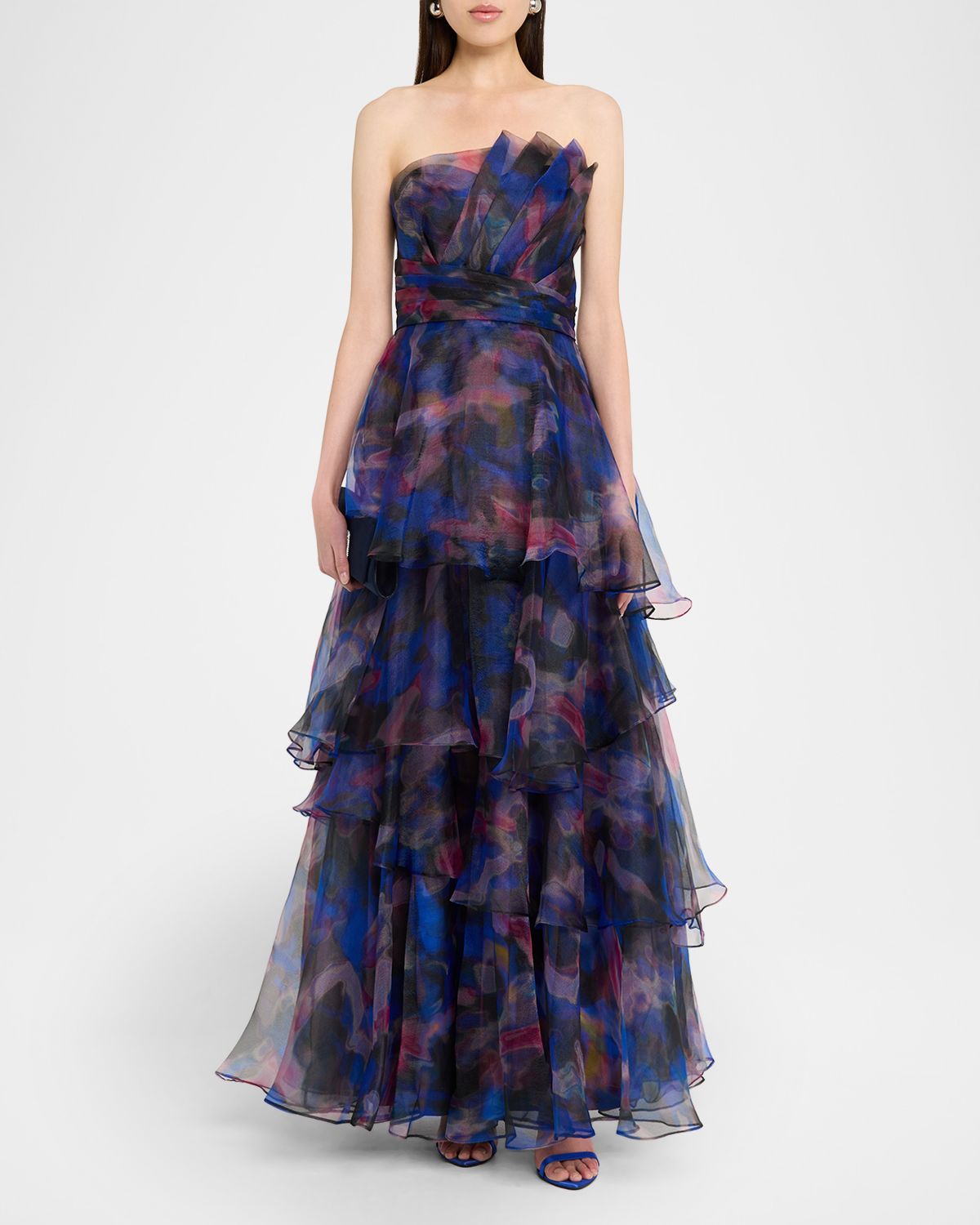 Theia Seona Strapless Tiered Organza Gown