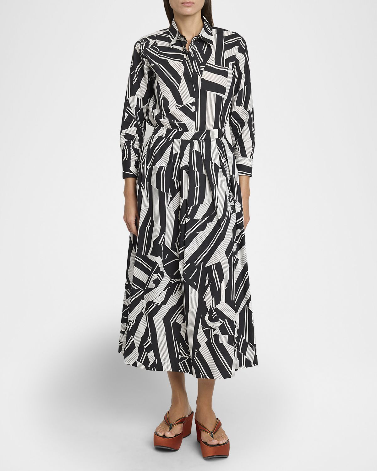 Dries Van Noten Soni Abstract-Print Pleated Cotton Midi Skirt